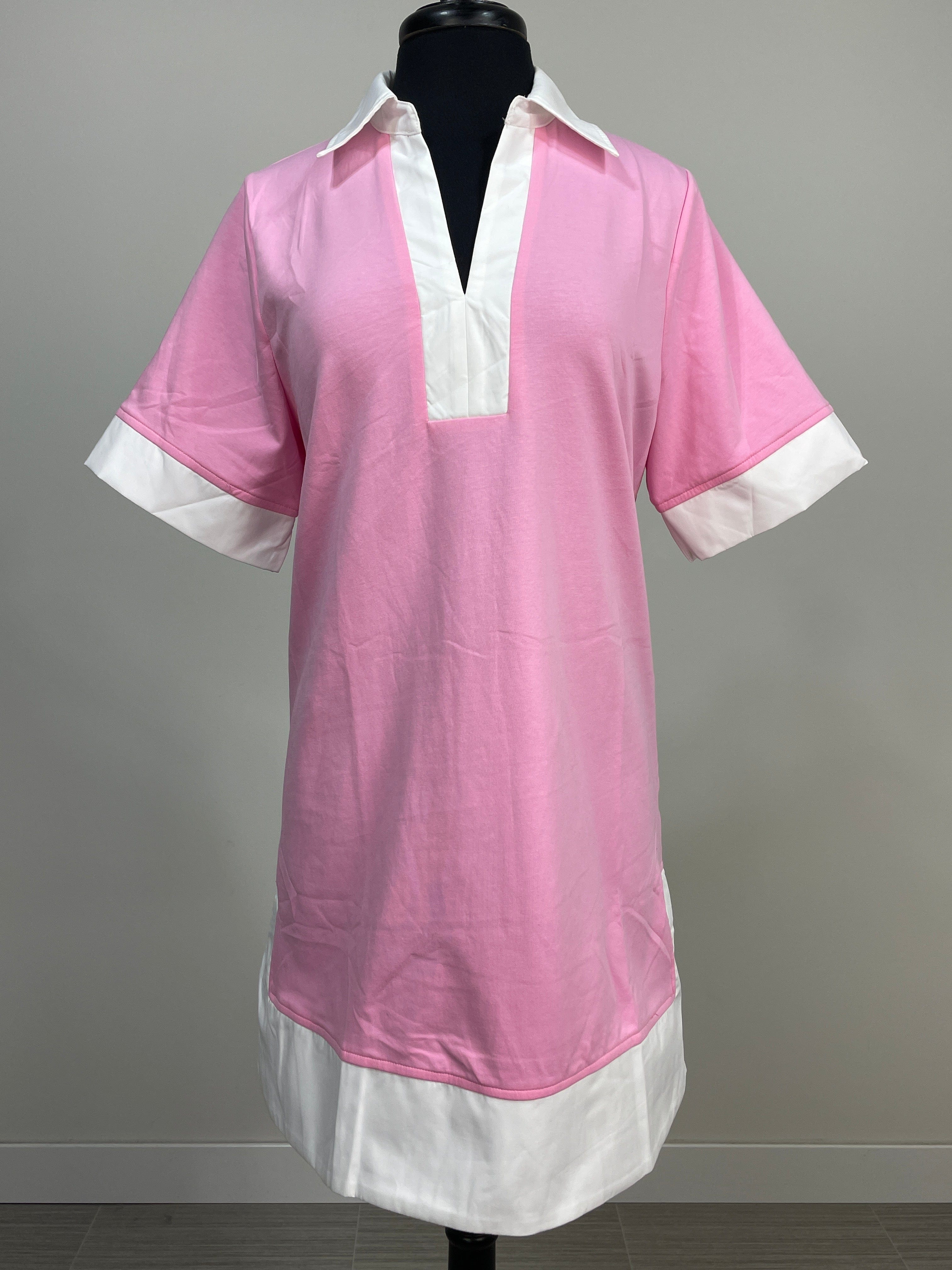 Pink Colorblock Collar Dress