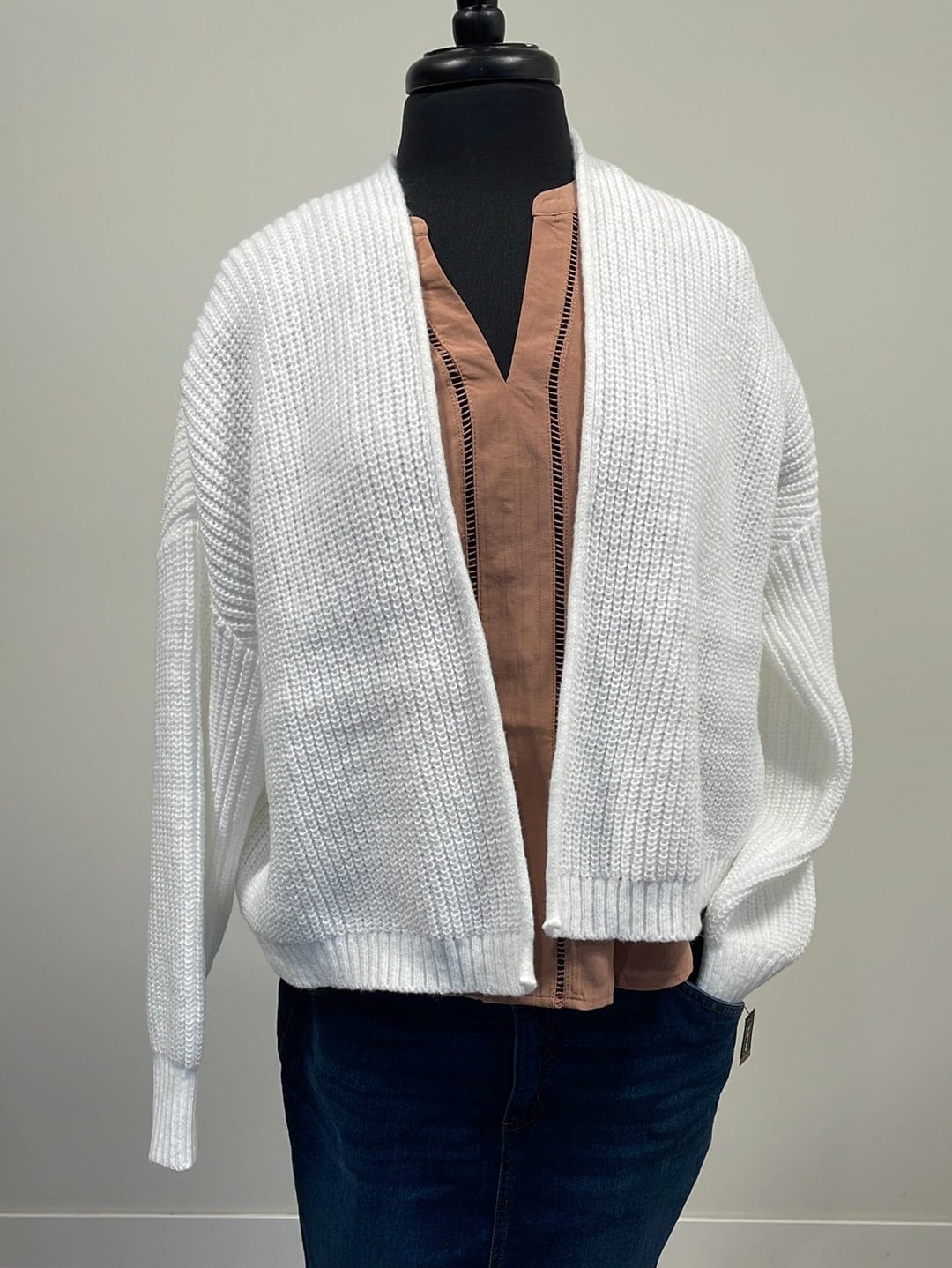Off White Drop Shoulder Cropped Cardigan