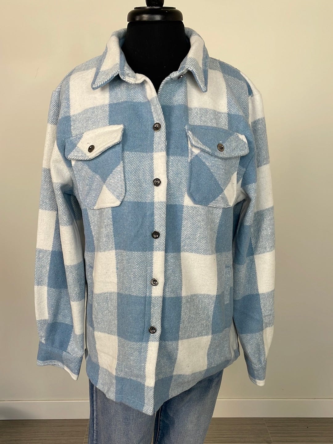 Light Blue Plaid Shacket