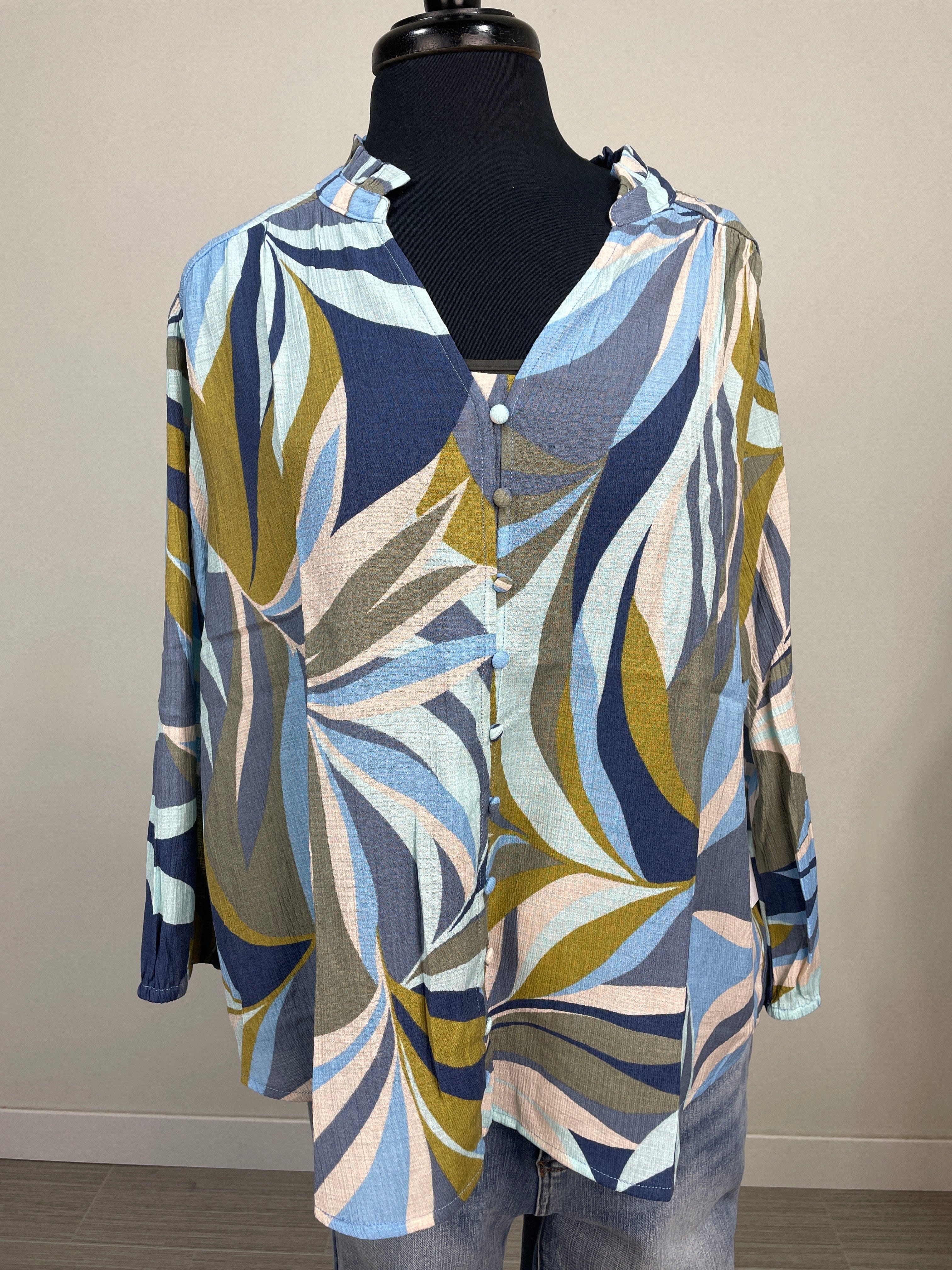 Green Moss Button Front Blouse
