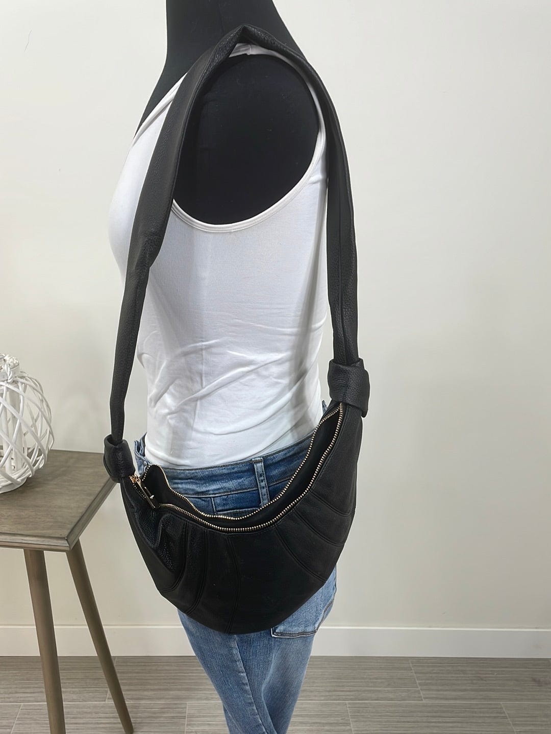 Black Stitched Detail Shoulder Bag