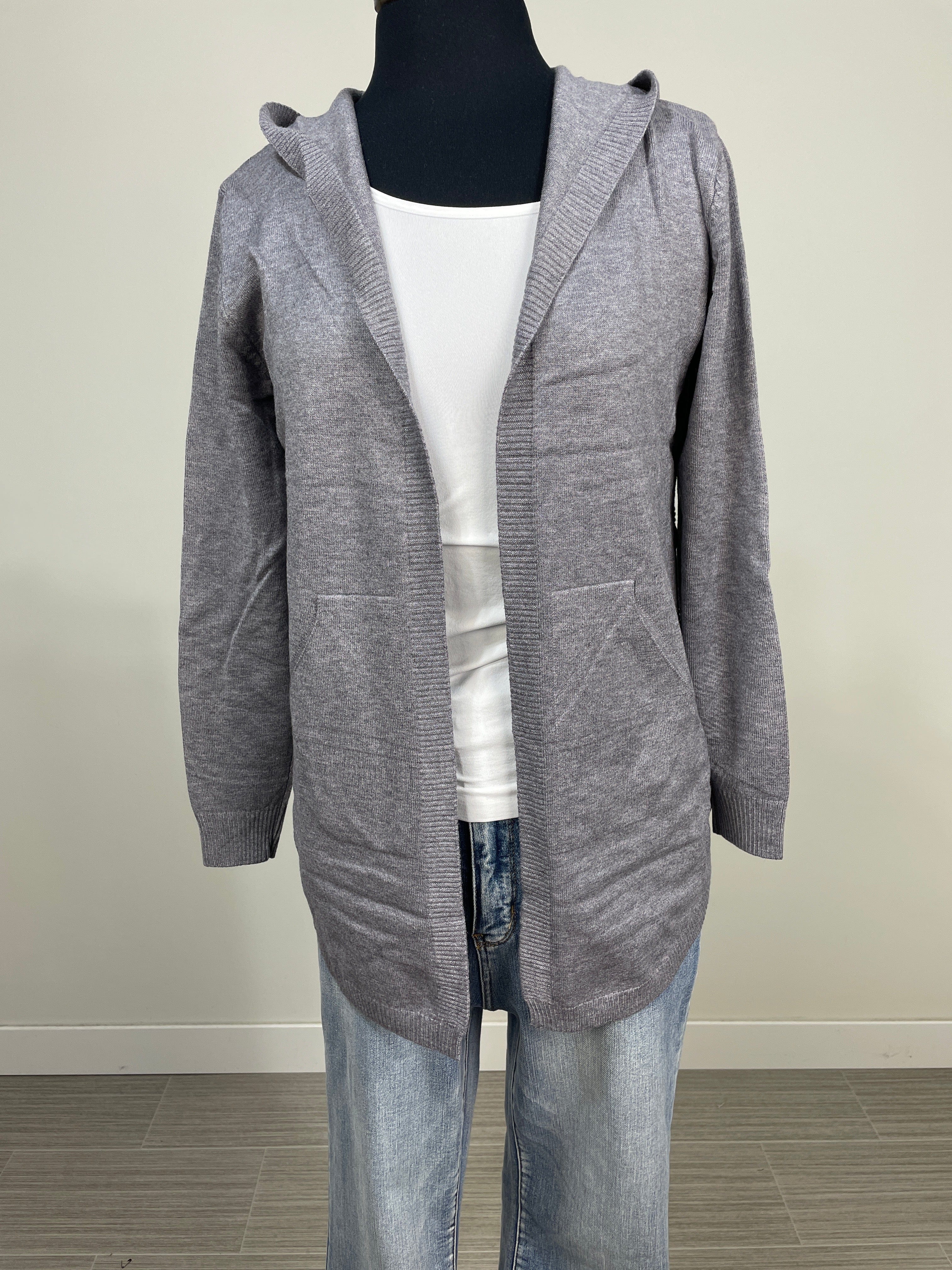 Grey Hooded Cardigan