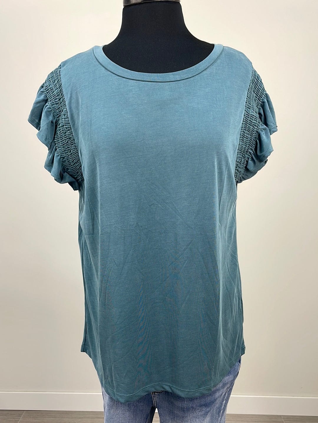Steel Blue Ruffle Cap Sleeve Top