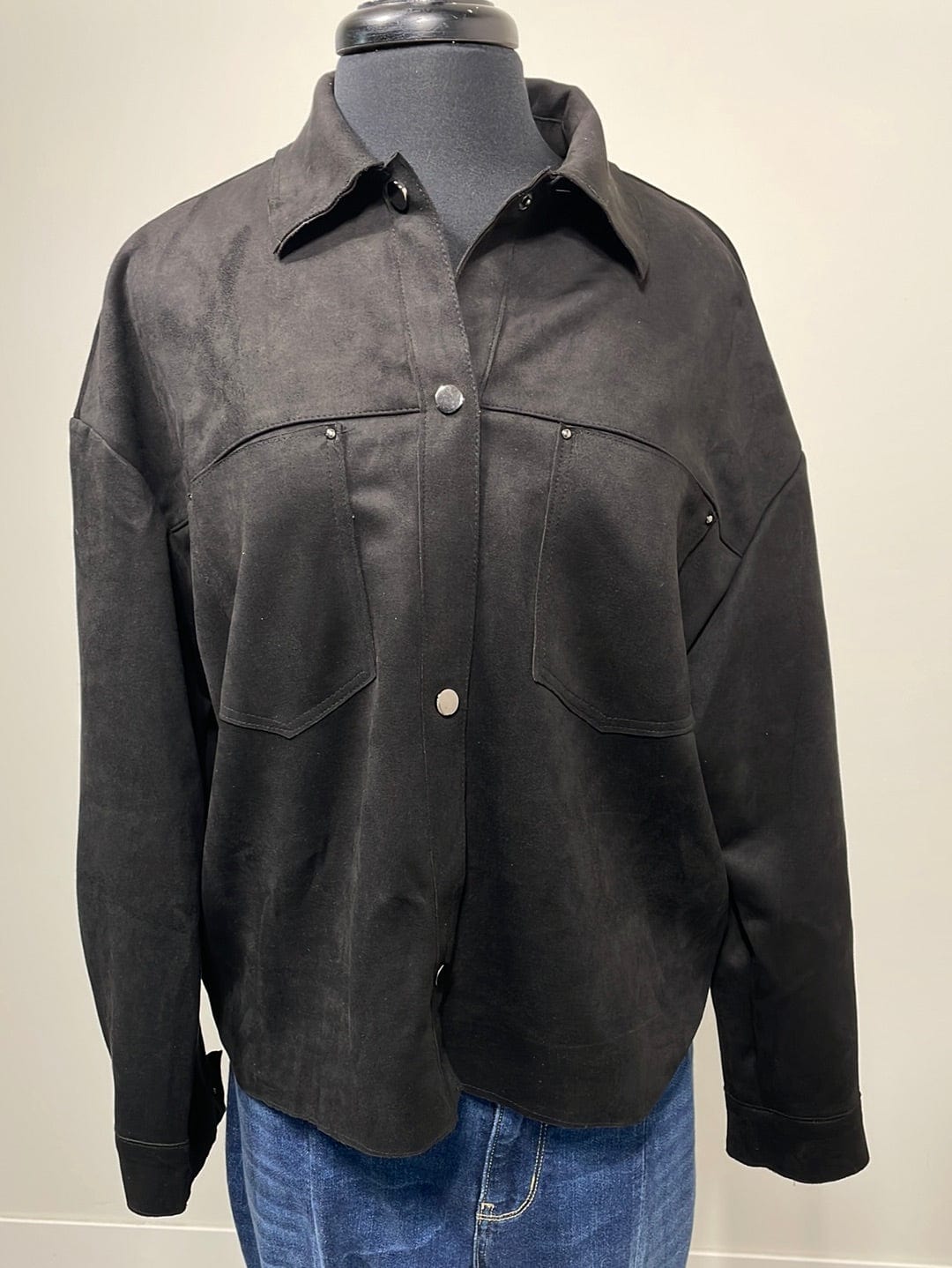 Black Cropped Suede Shacket