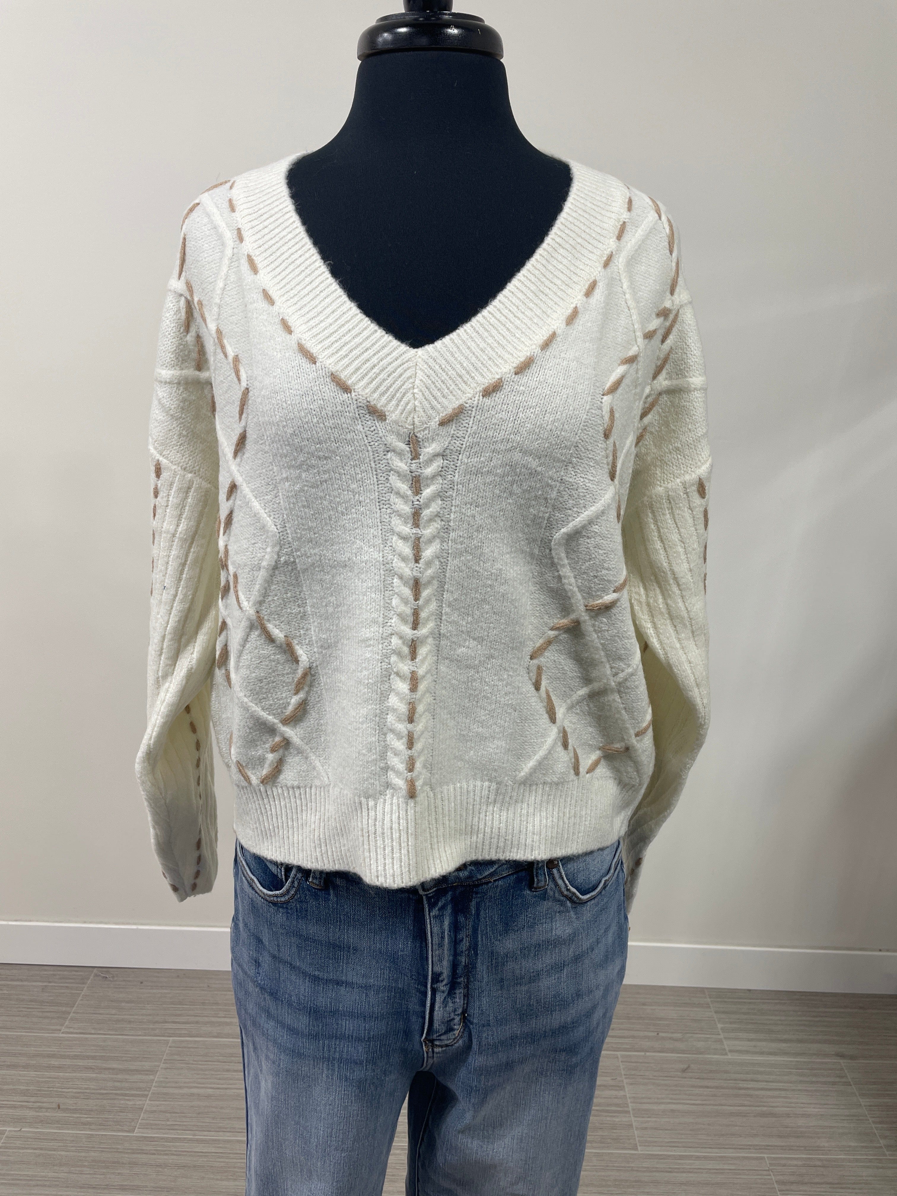 Ivory Sweater with Tan Detail
