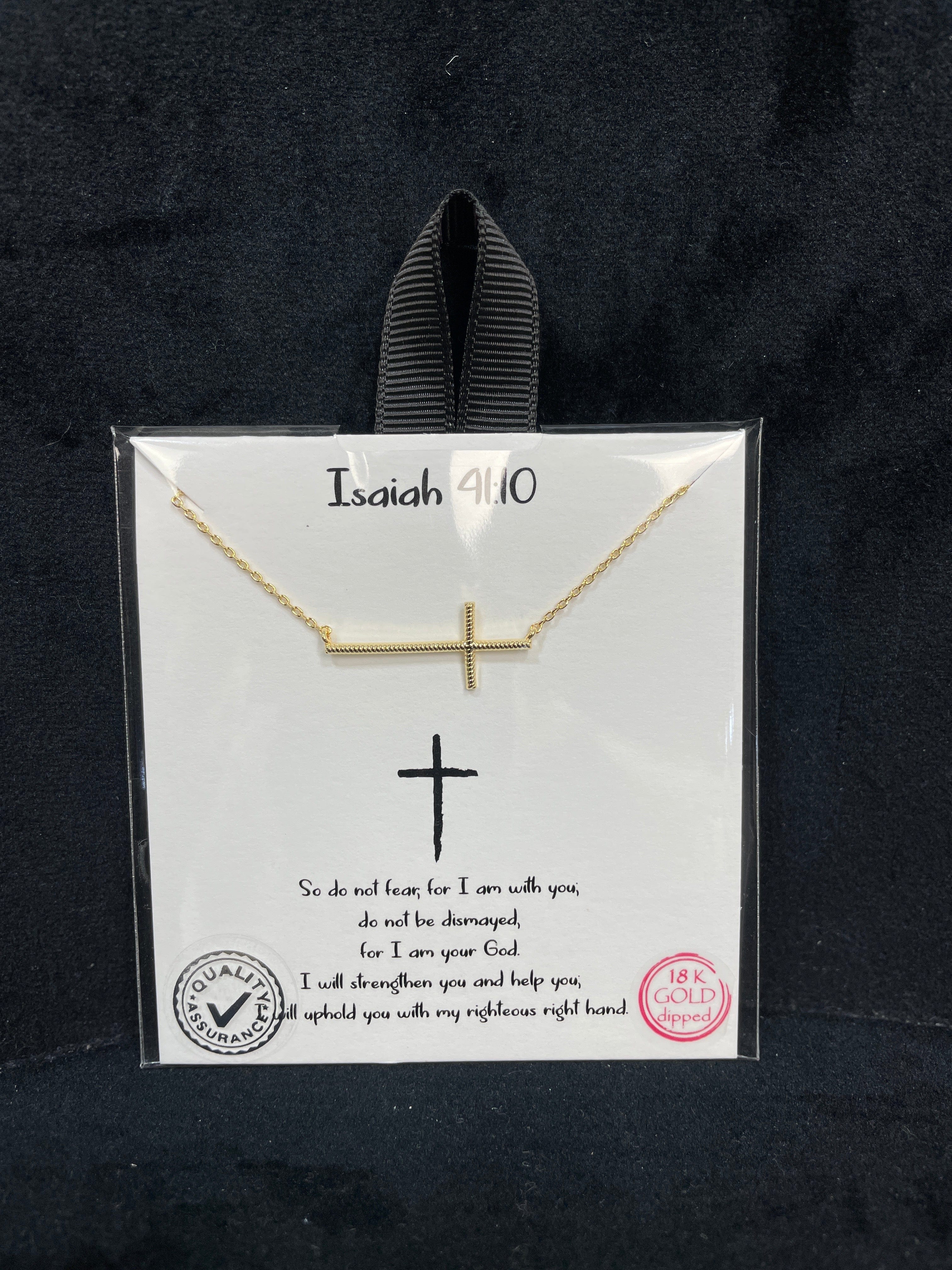 Isaiah 41:10 Cross Necklace - Gold