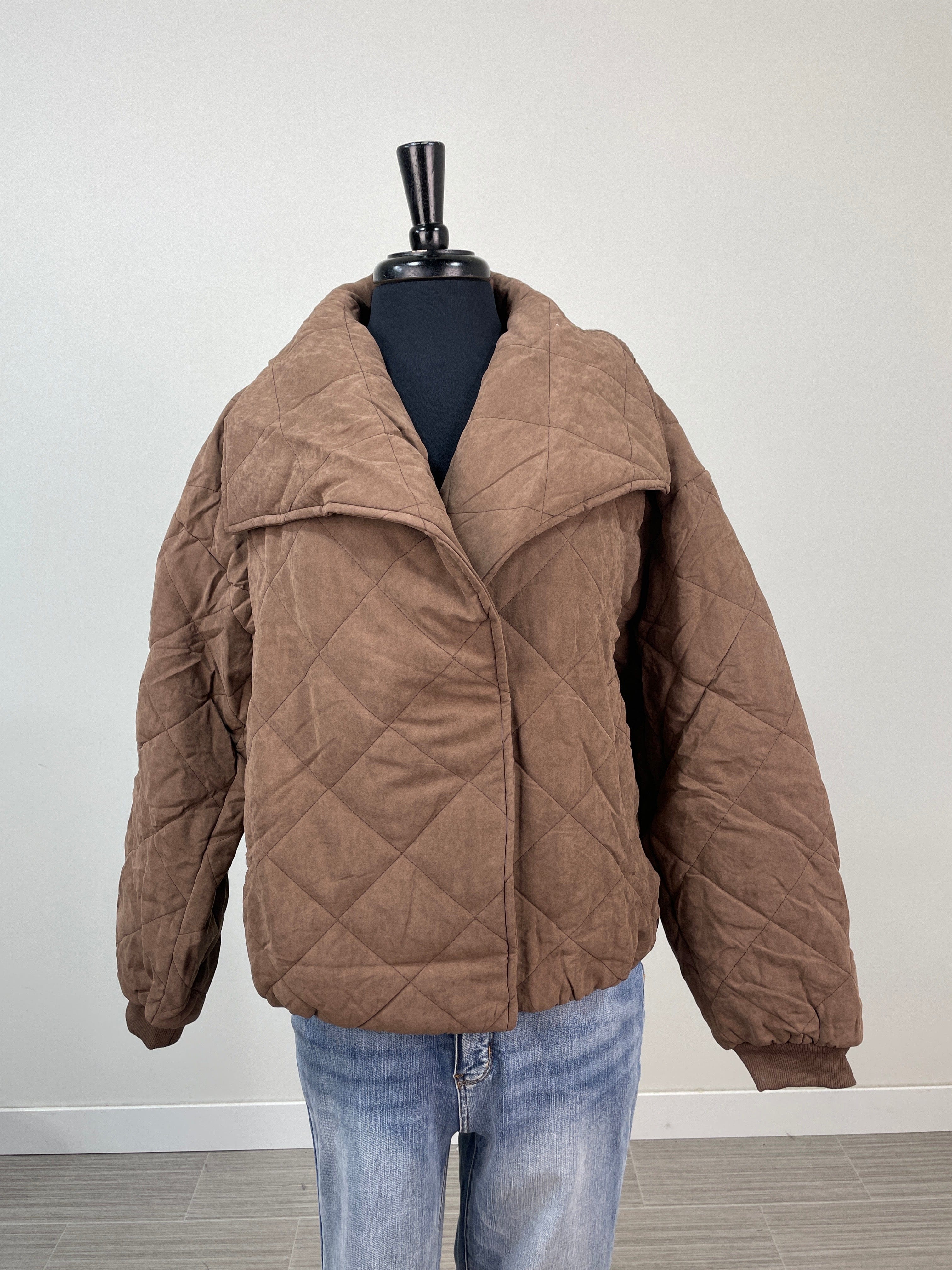 Brown Quilted Bomber Jacket