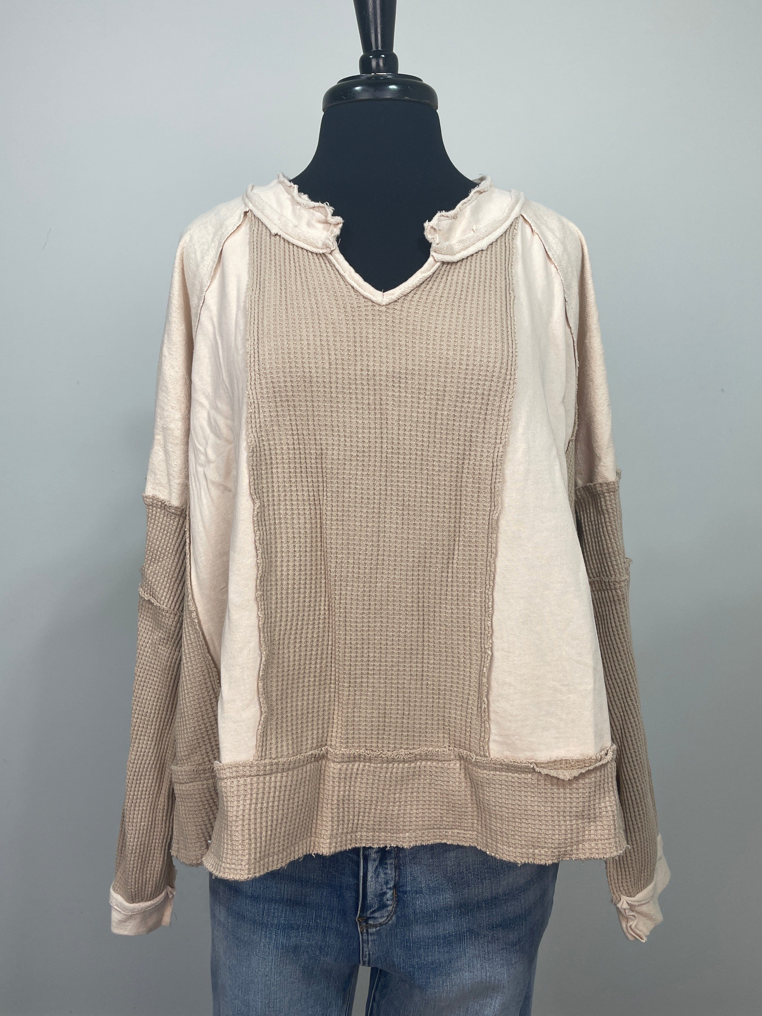 Beige Multi Media Knit Top