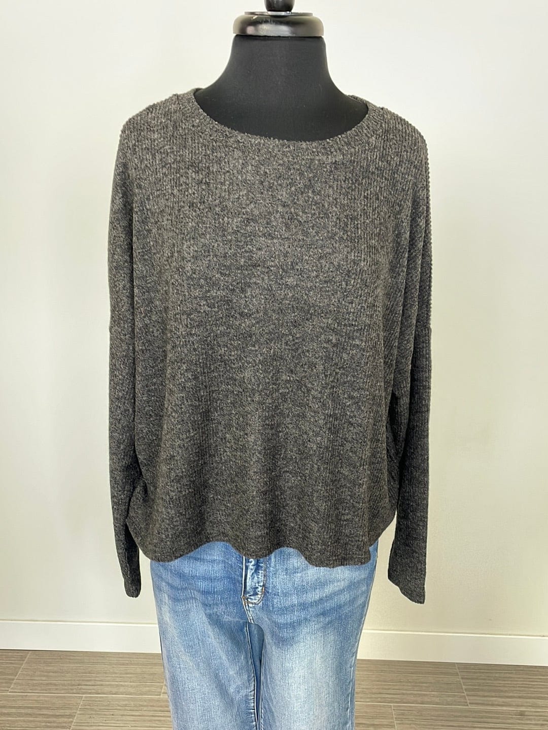 Black Ribbed Dolman Sweater