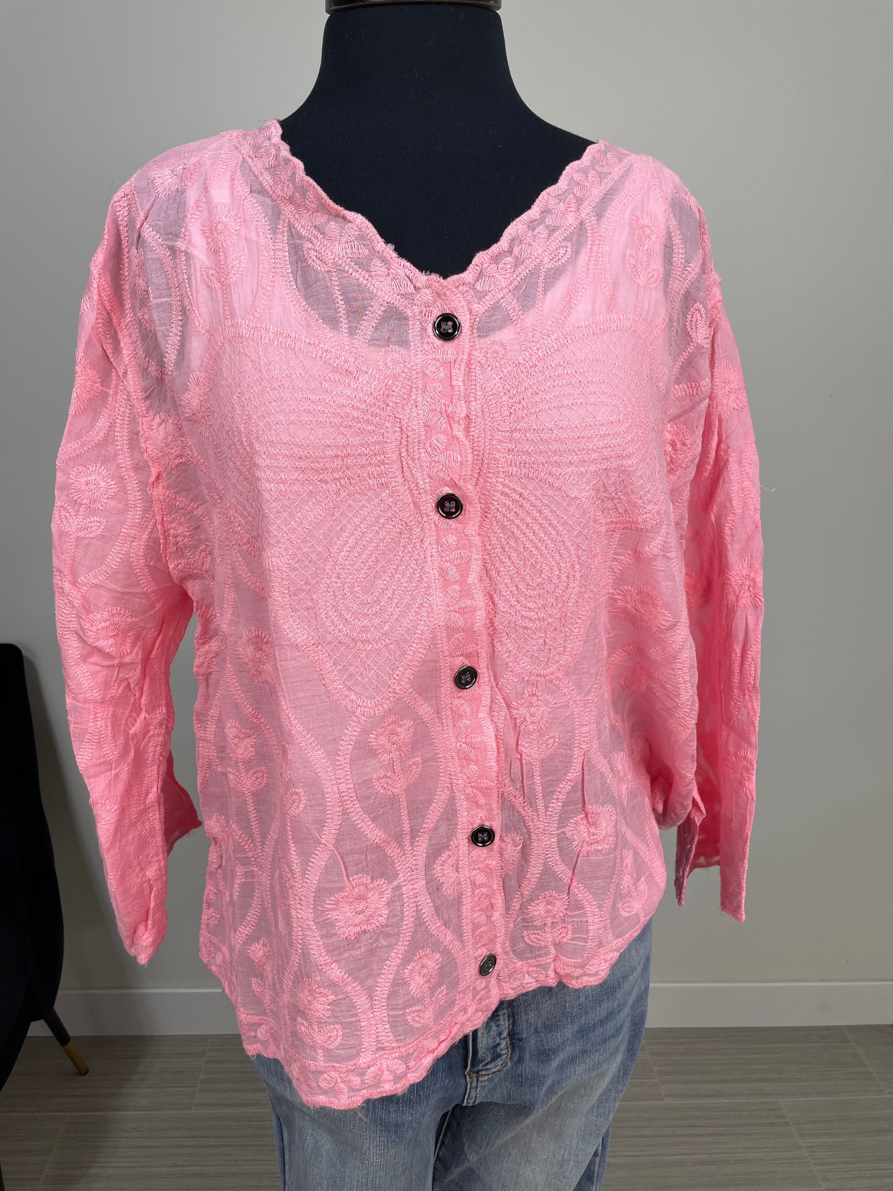 Baby Pink Embroidery Button Cardigan