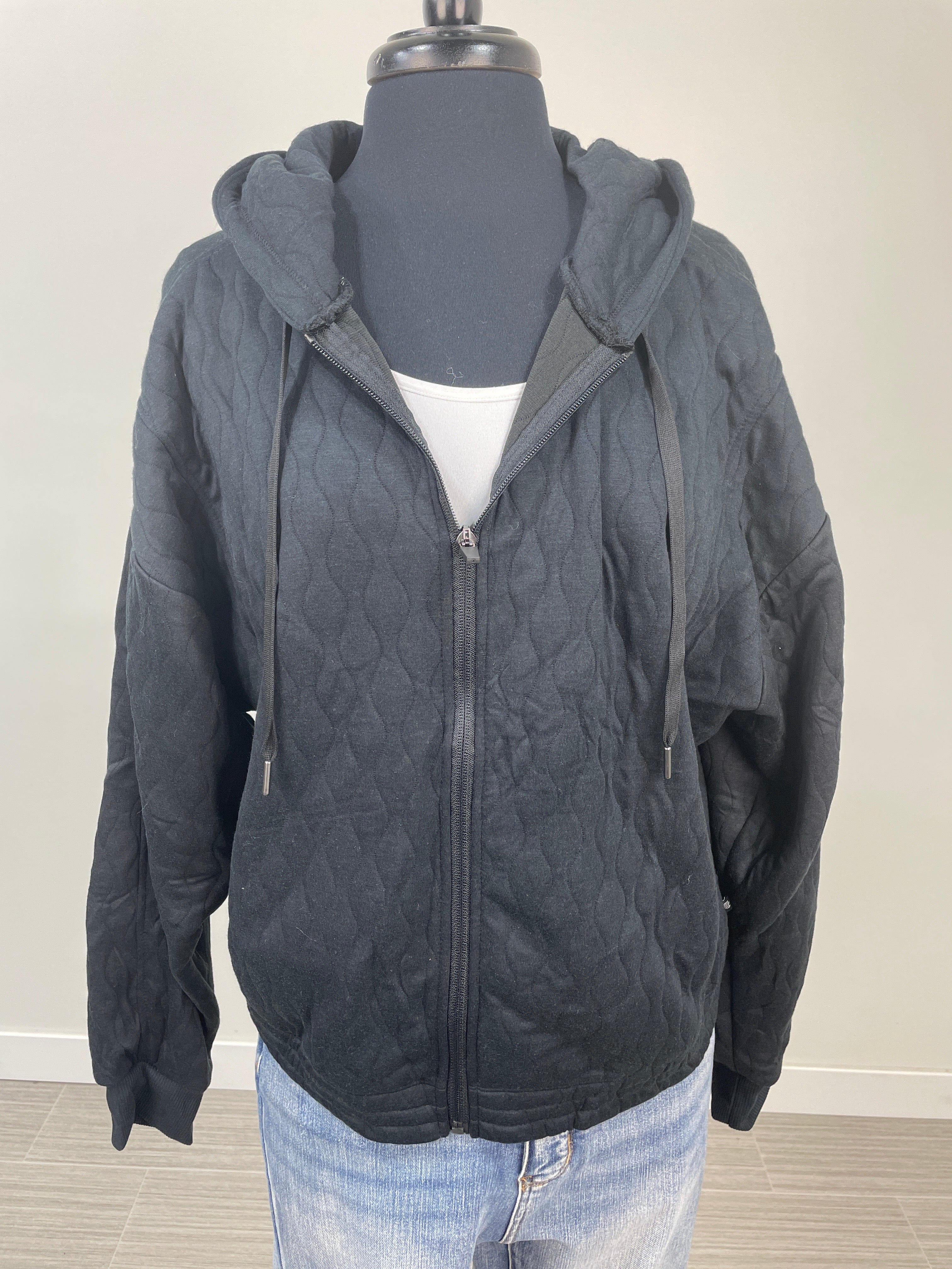 Black Waffle Zip Hoody Jacket