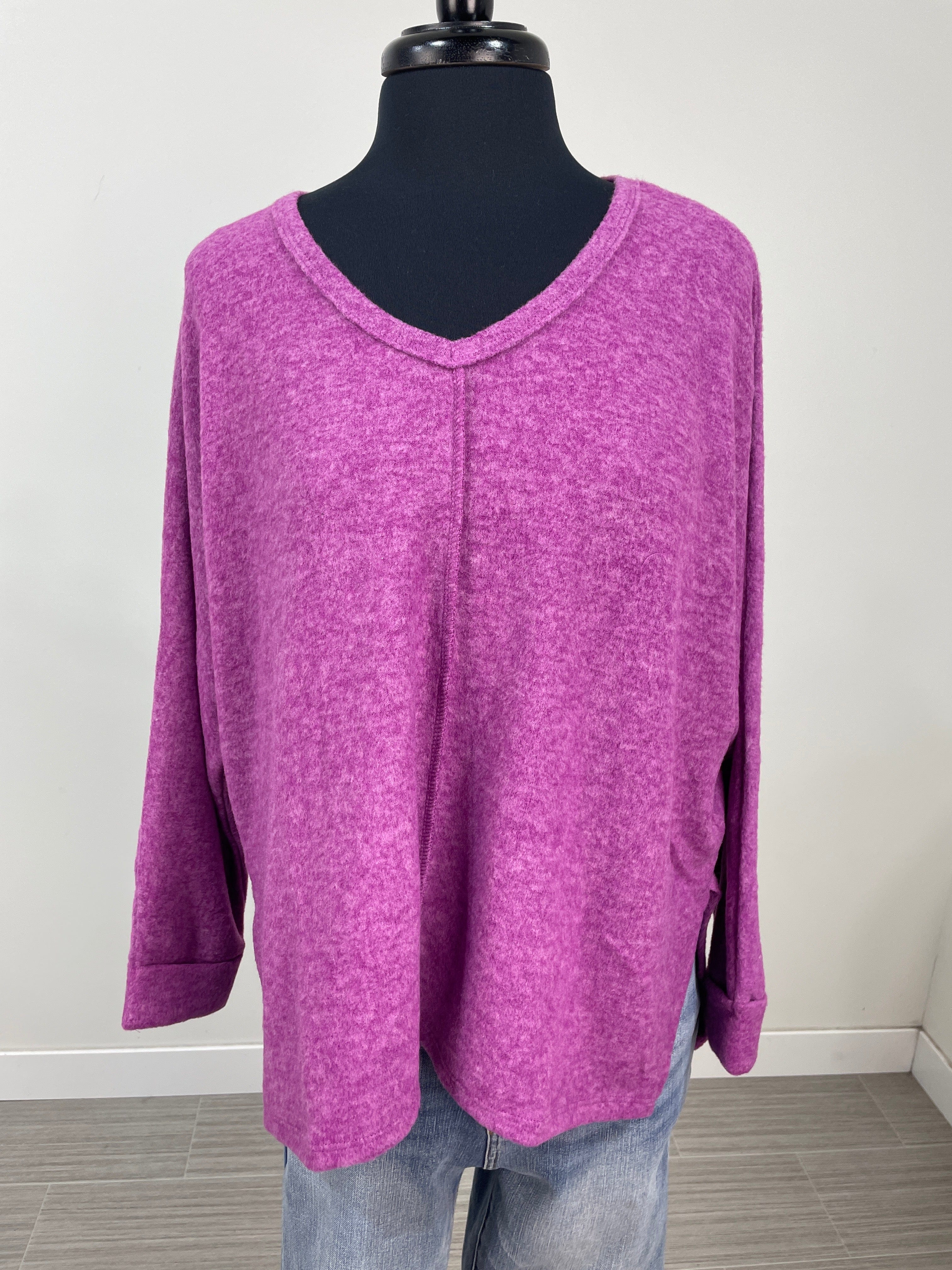 Light Plum Brushed Hacci V-Neck Sweater