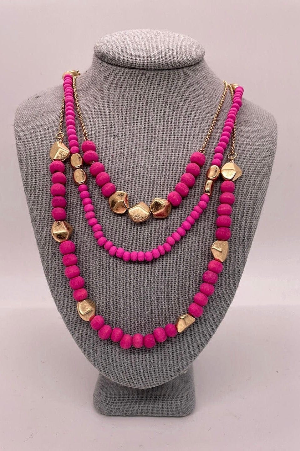 Fuchsia Triple Layer Bead Necklace