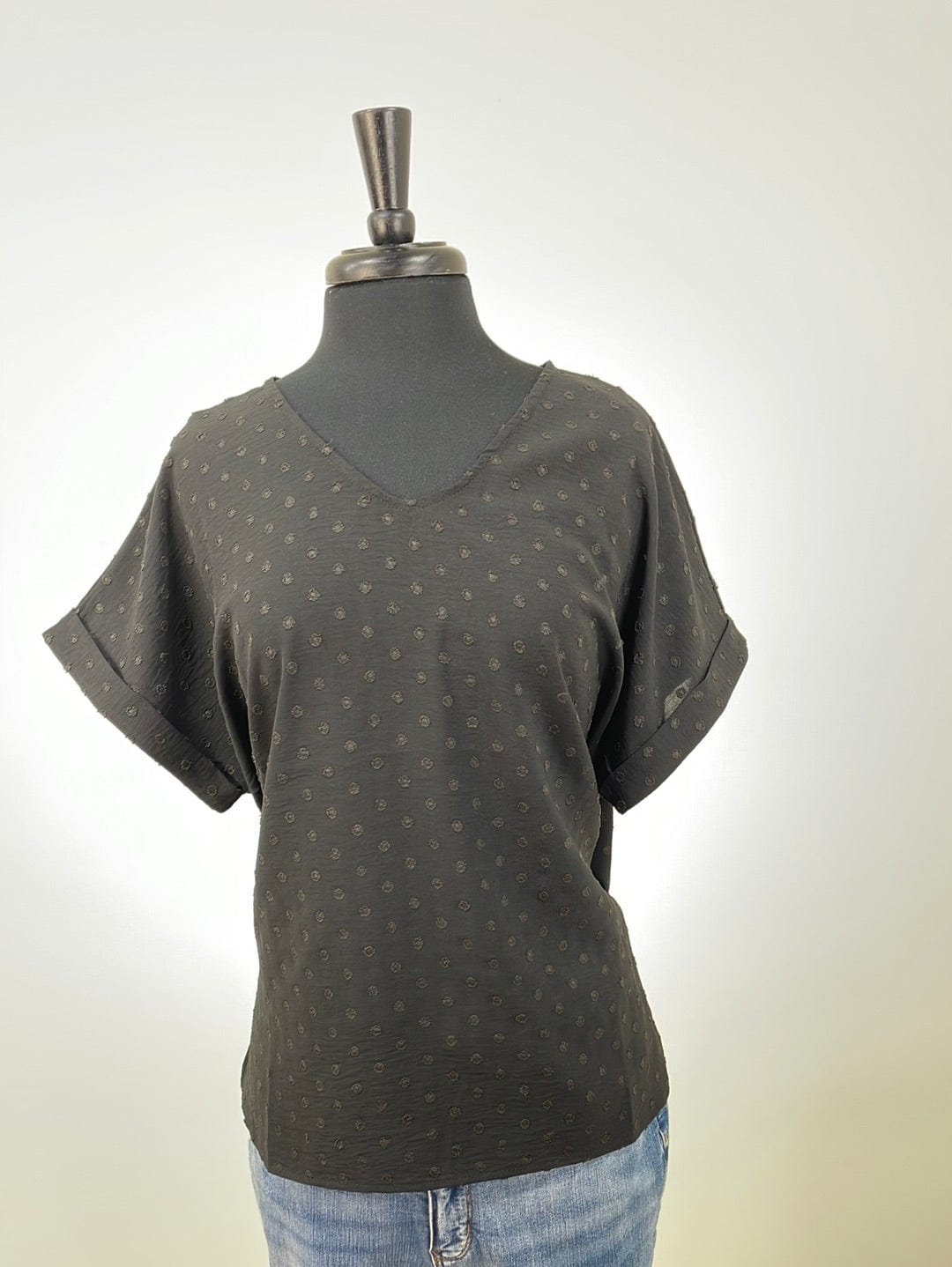 Black Texture Dot Blouse