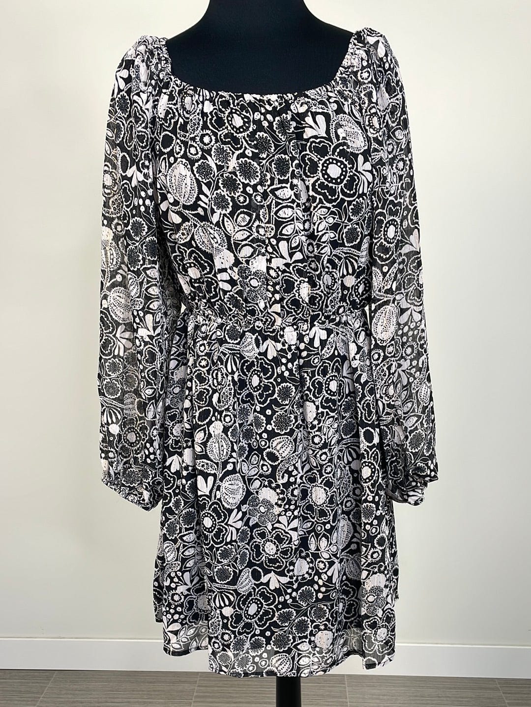 Black & Blush Floral Sheer Dress
