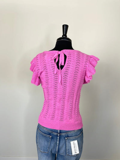 Fuchsia Eyelet Back Tie Sweater Top