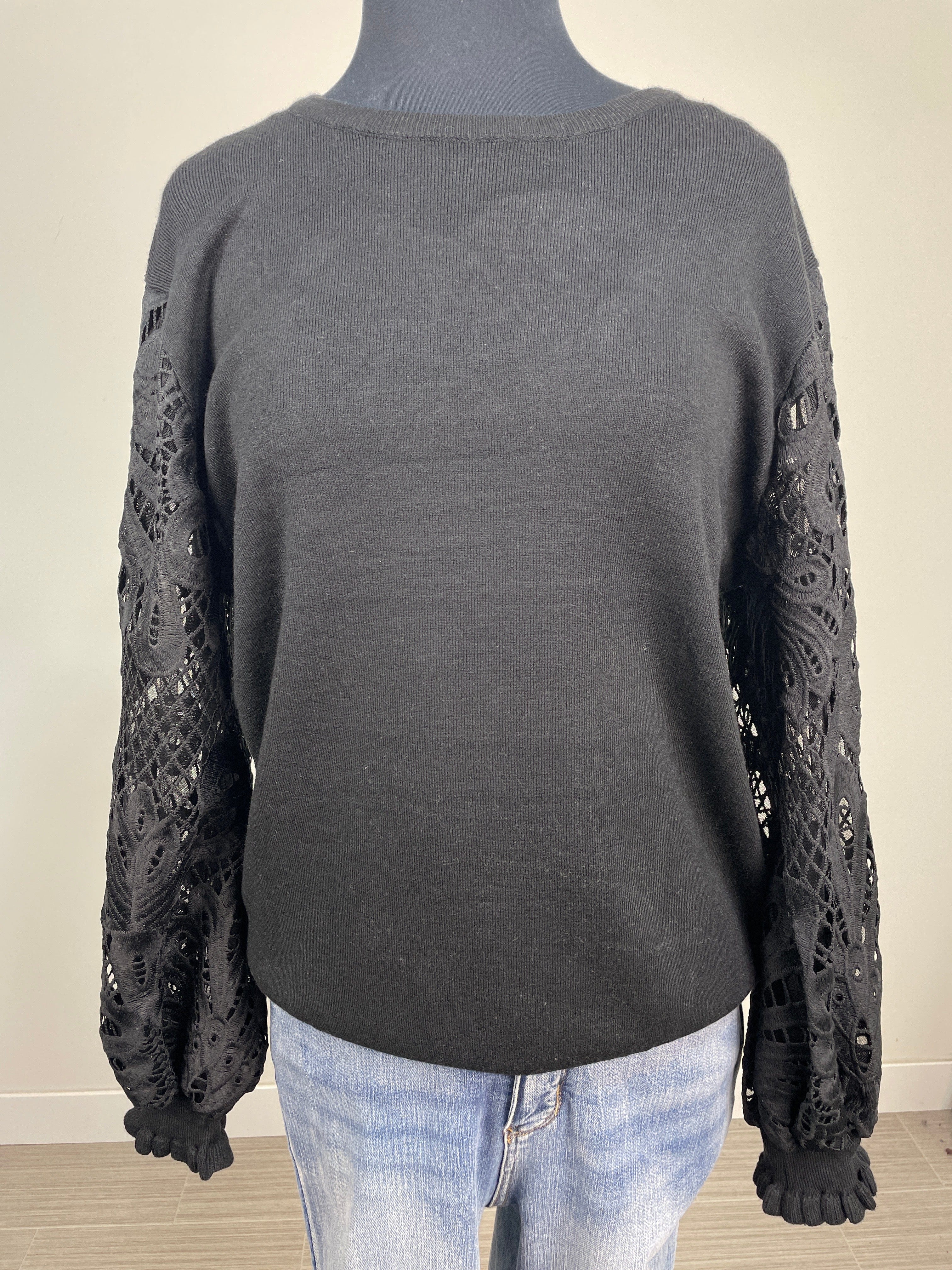 Black Lace Sleeve Pullover