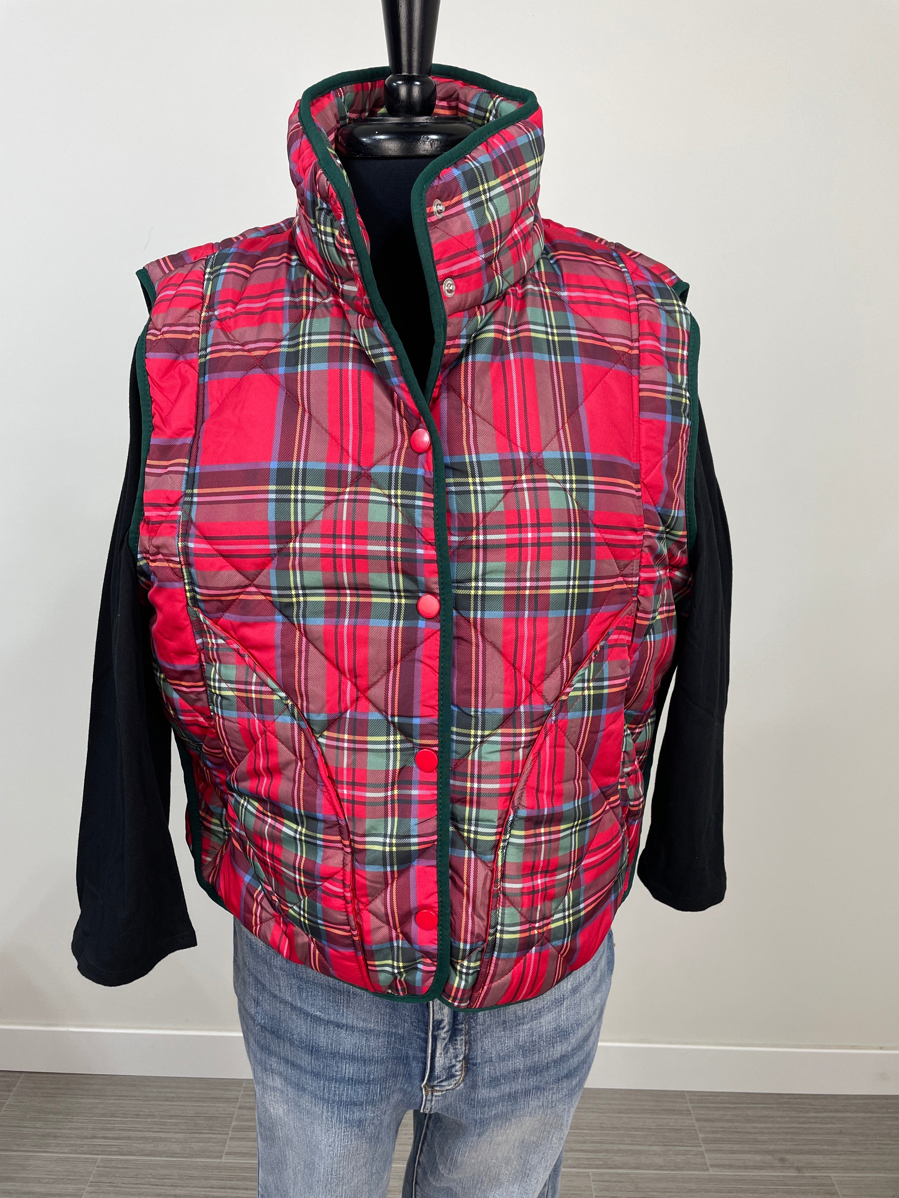 Ruby Red Plaid Crop Vest