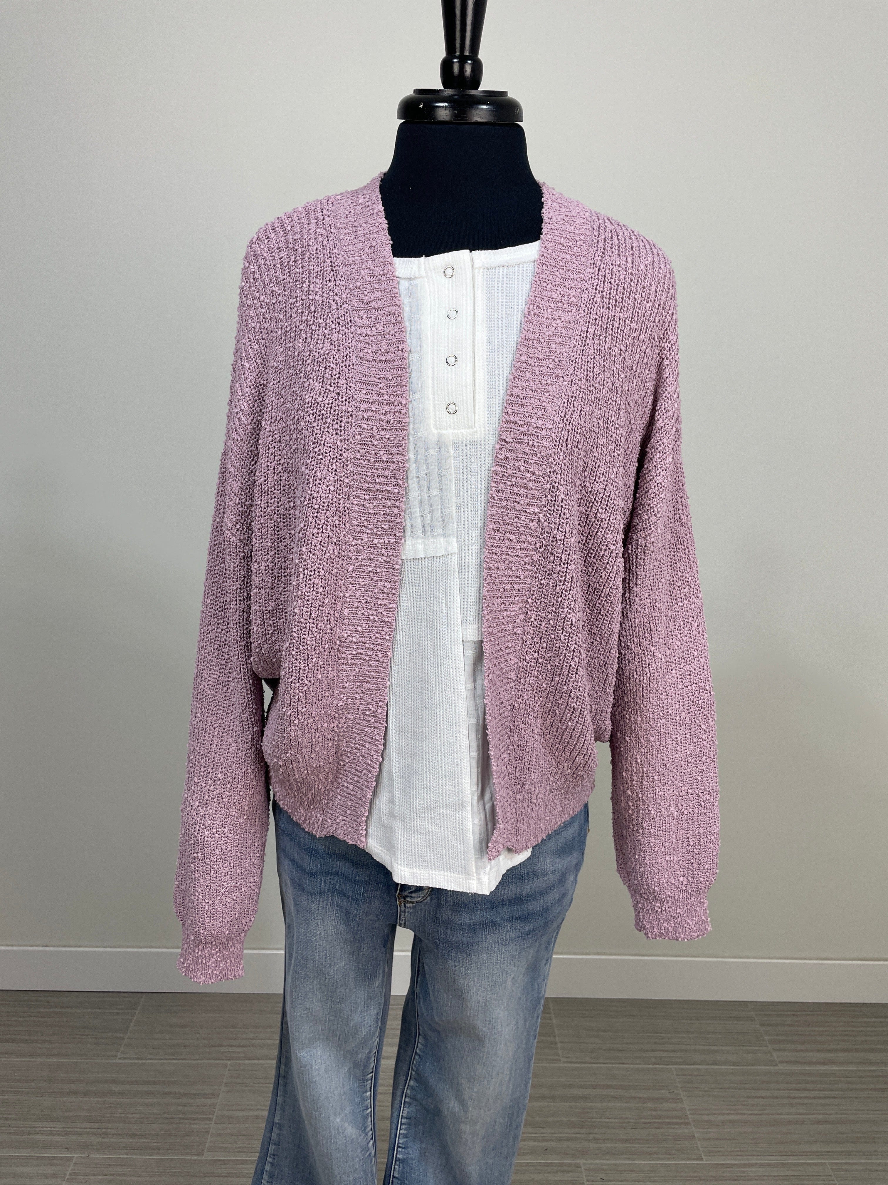 Purple Texture Open Cardigan
