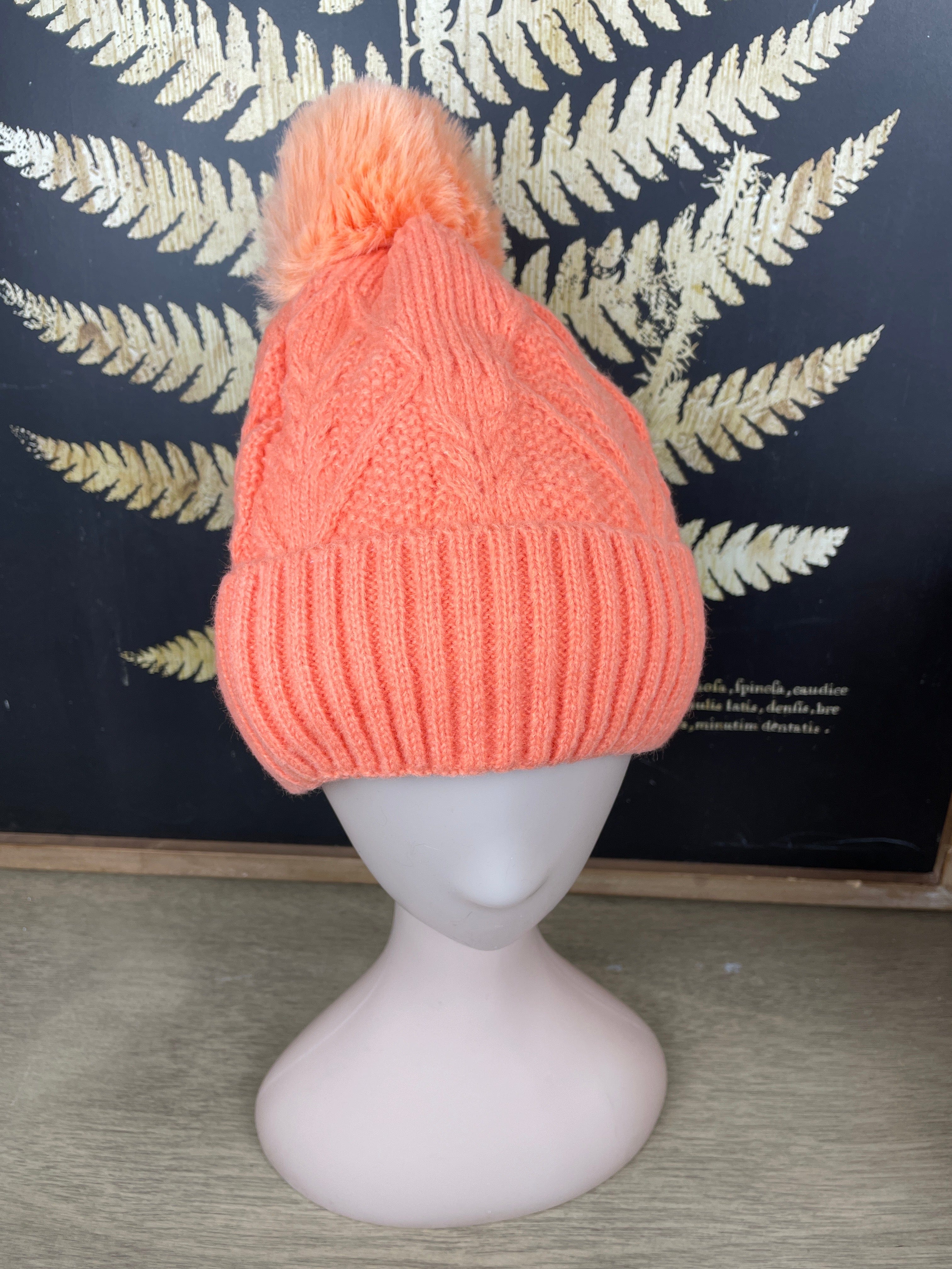Peach Knit Texture Lined Hat