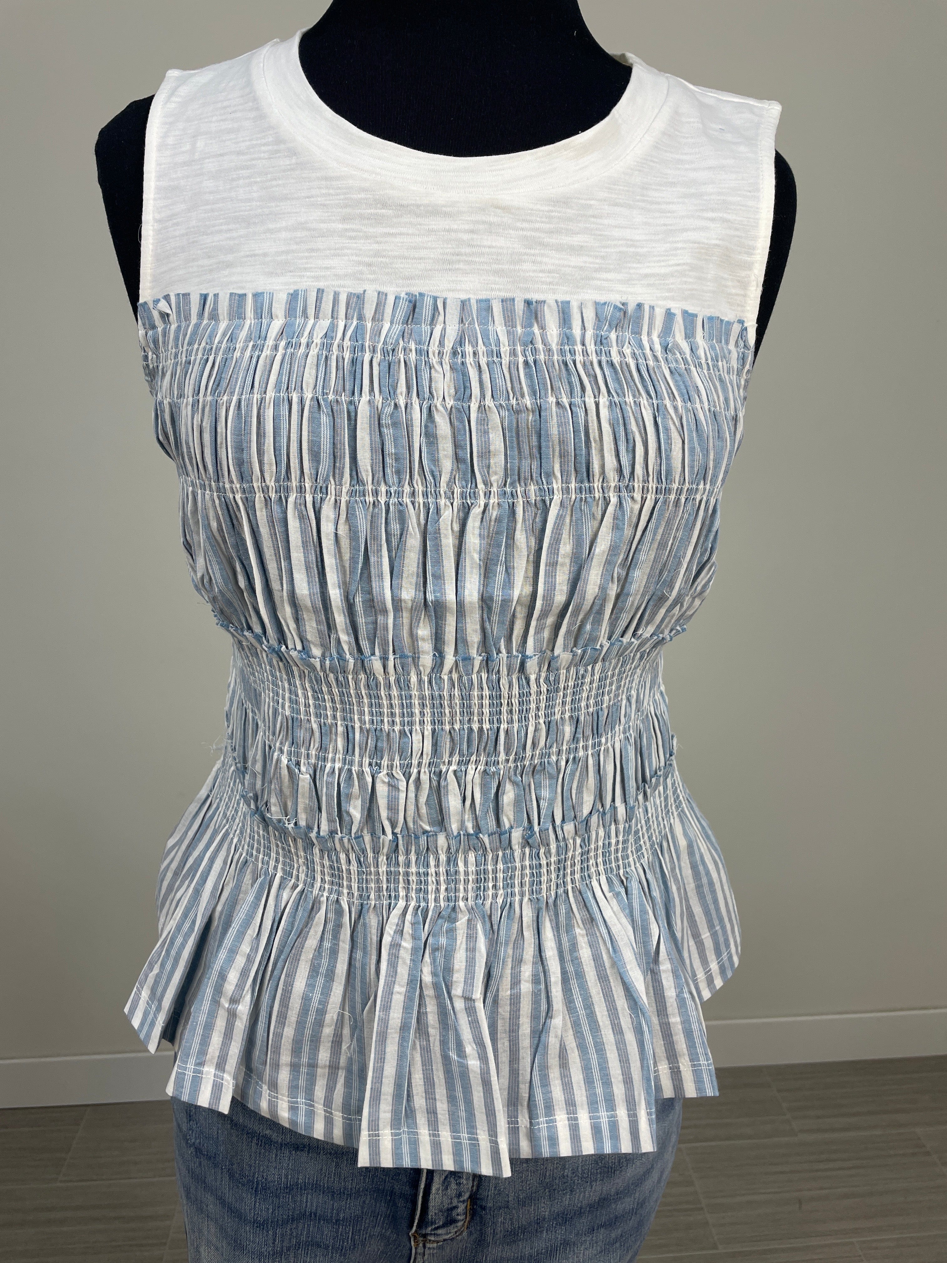 Blue Mixed Media Sleeveless Top