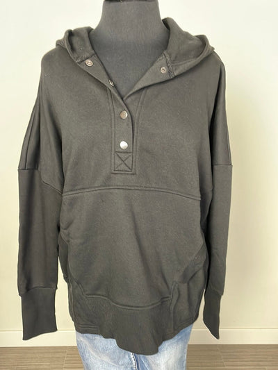 Black Half Button Hooded Pullover
