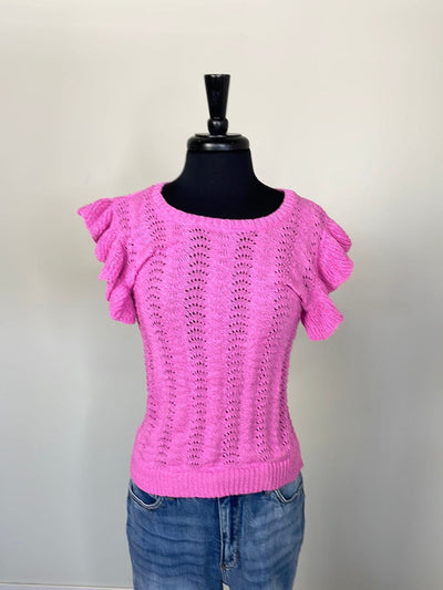 Fuchsia Eyelet Back Tie Sweater Top