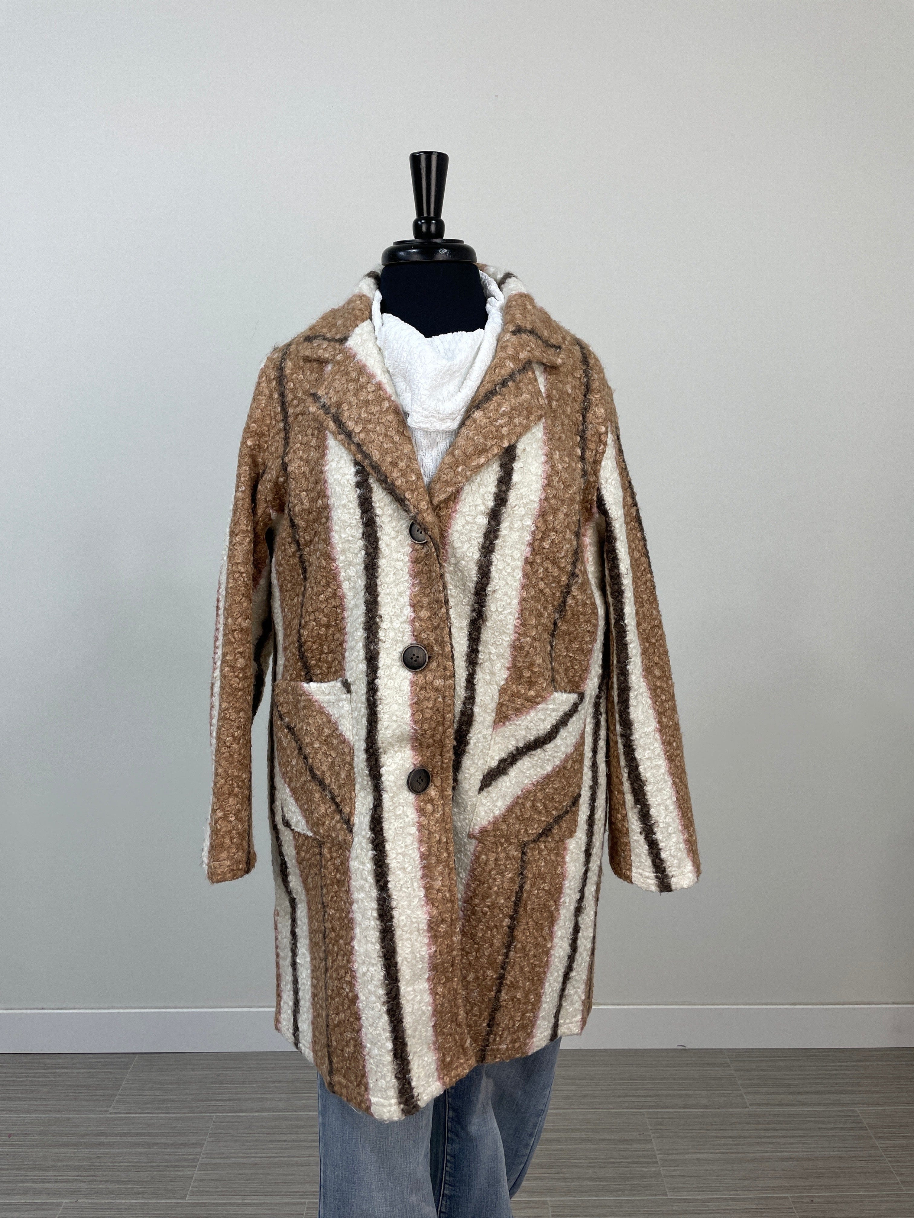 Taupe & Brown Stripe Fuzzy Jacket