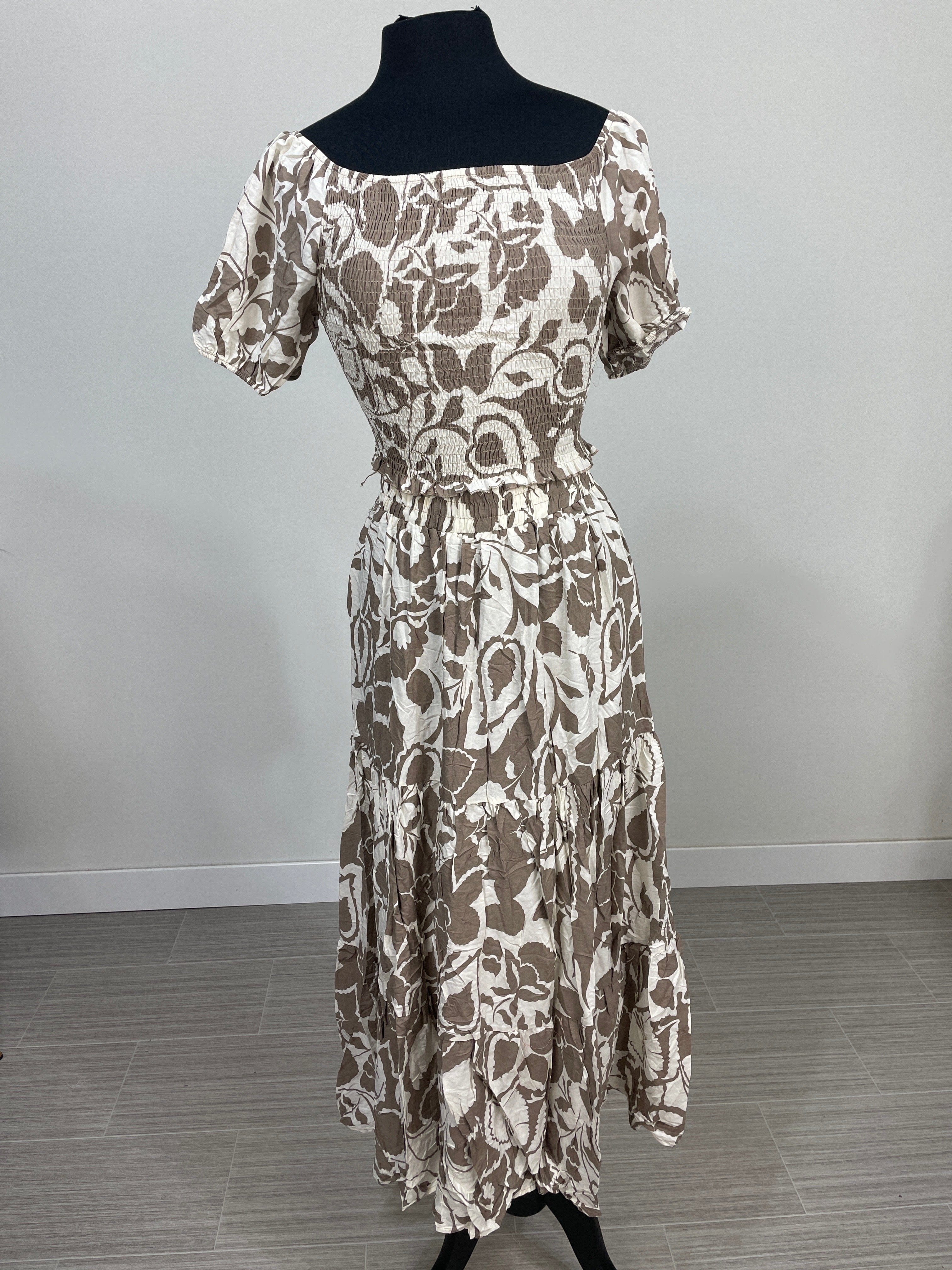 Beige Tropical 2pc Skirt Set