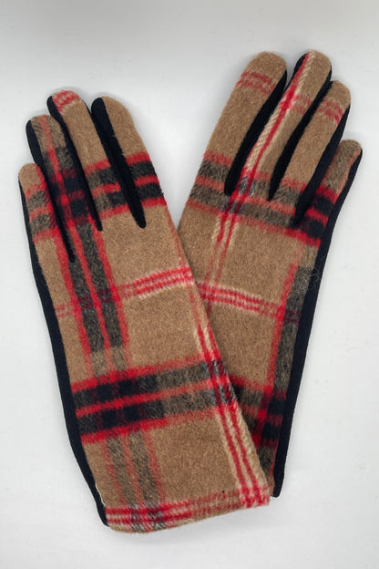 Camel Windowpane Plaid Smart Touch Glove Deatiled