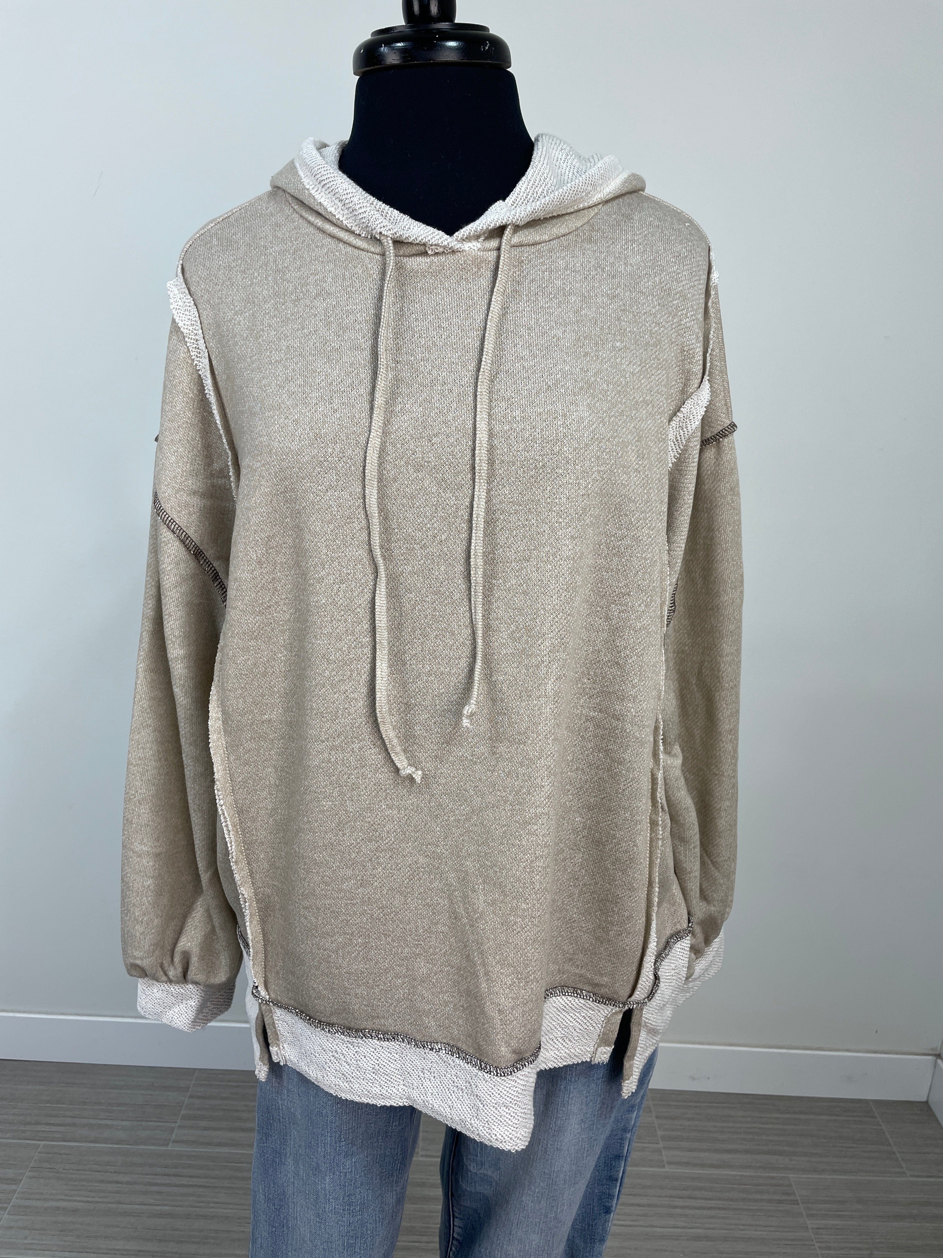 Taupe French Terry Hoodie Top