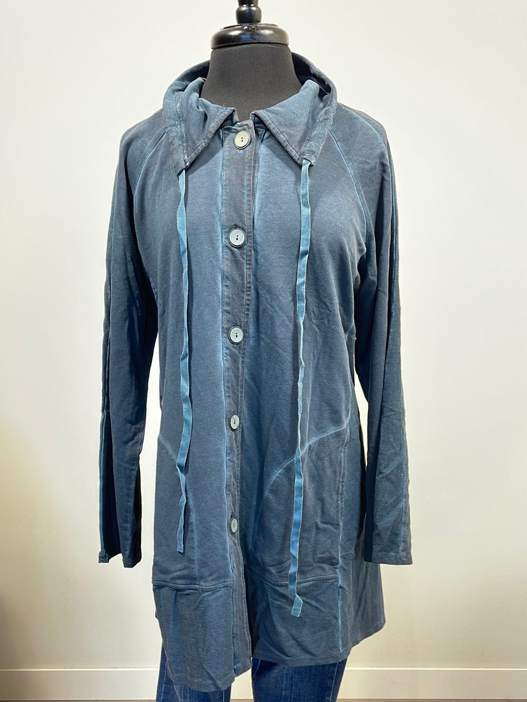 Dark Teal French Terry Button Hi-Lo Top