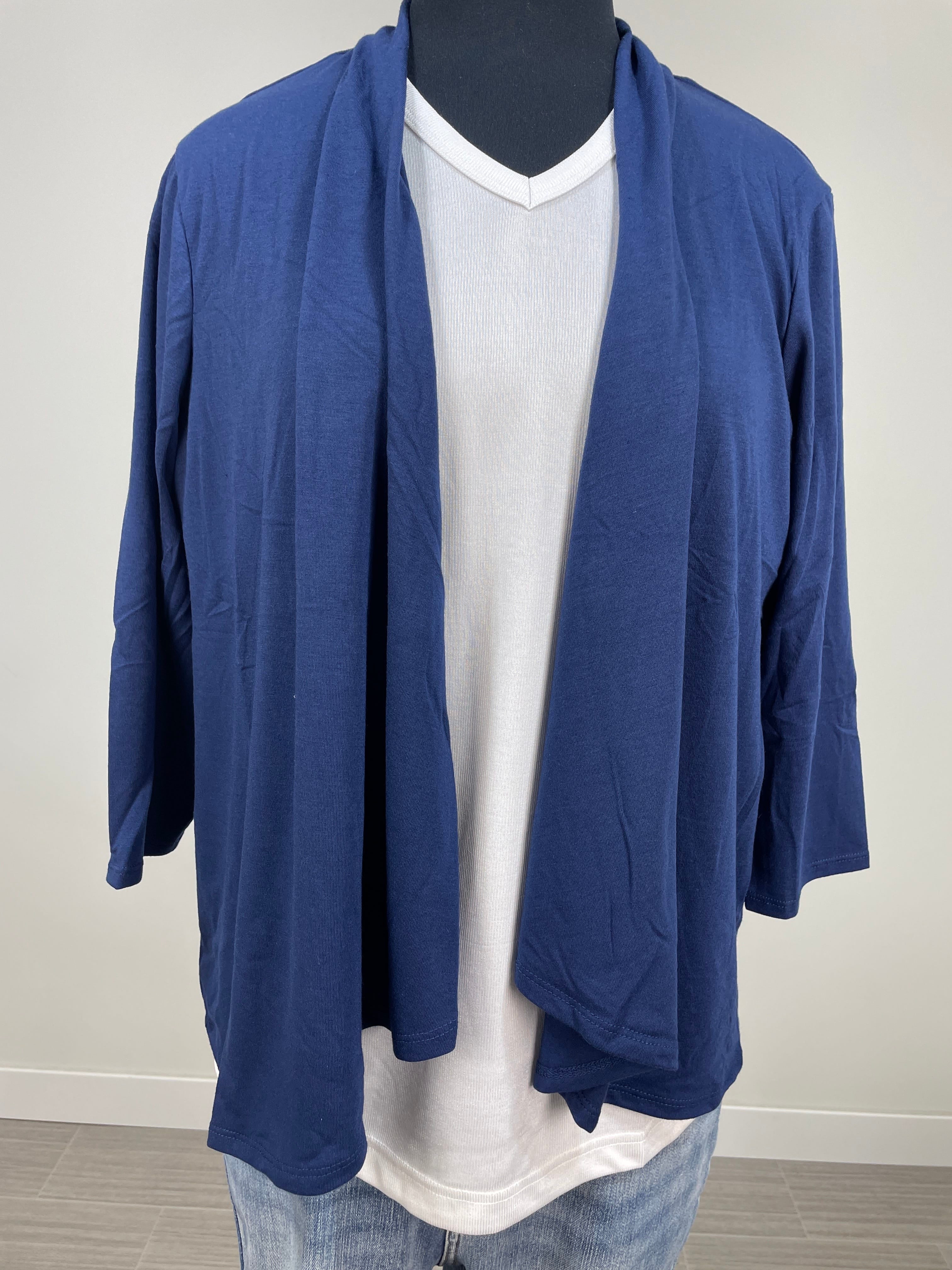 Navy Open Front 3/4 Sleeve Cardigan