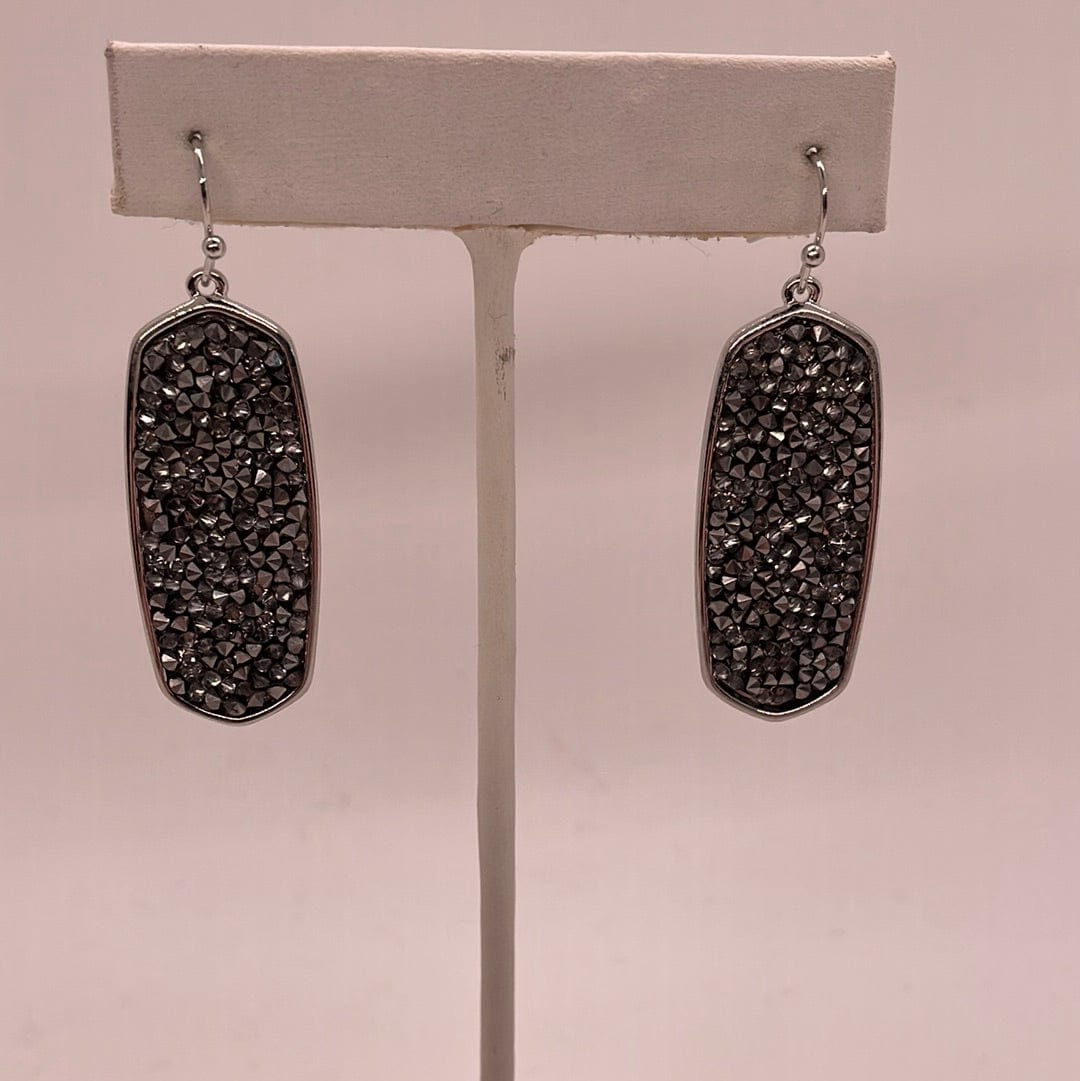 Grey Glitter Silver Hexagon Earring