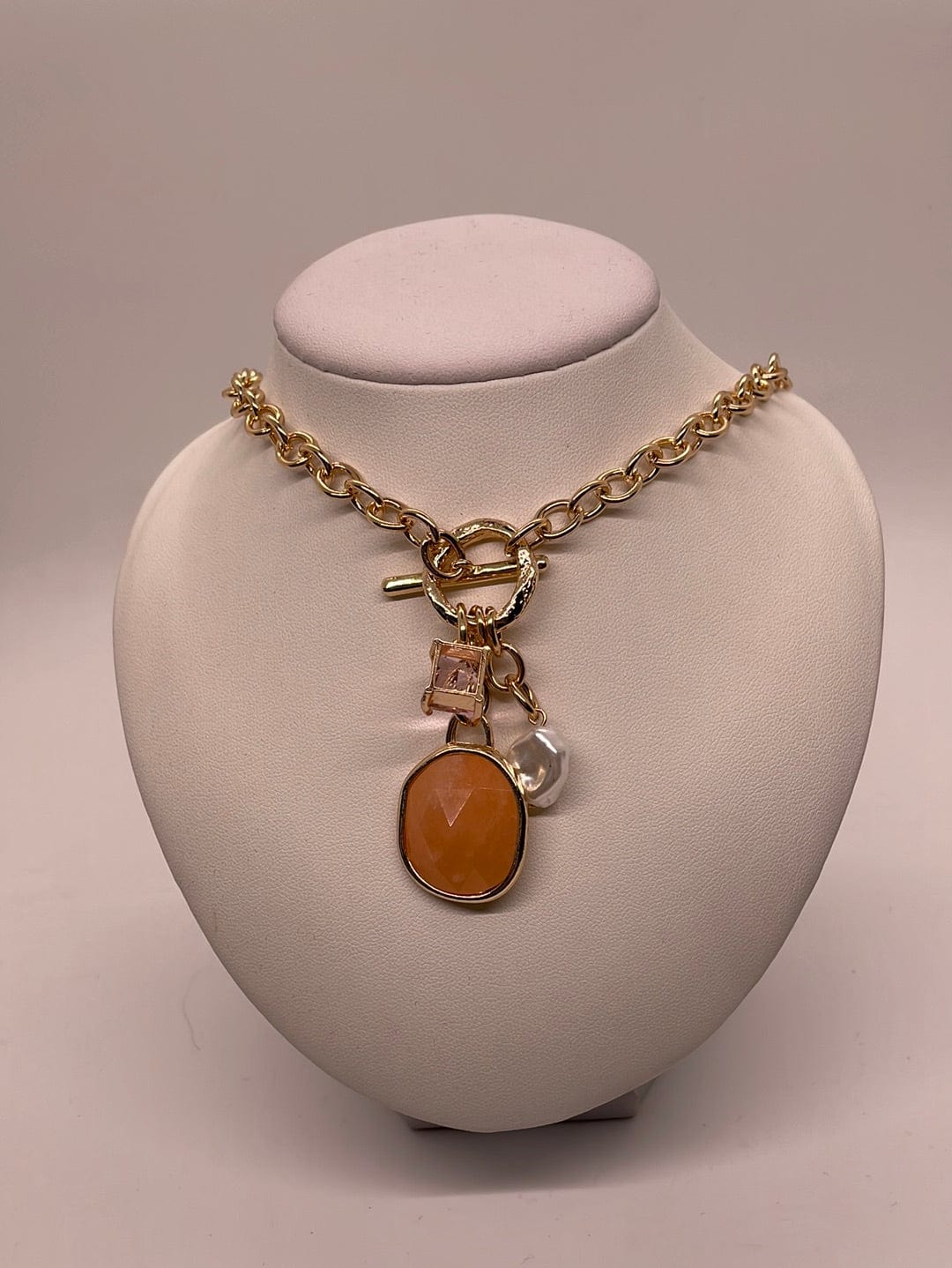 Peach Mixed Gem Gold Necklace