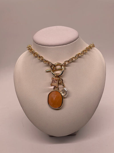 Peach Mixed Gem Gold Necklace