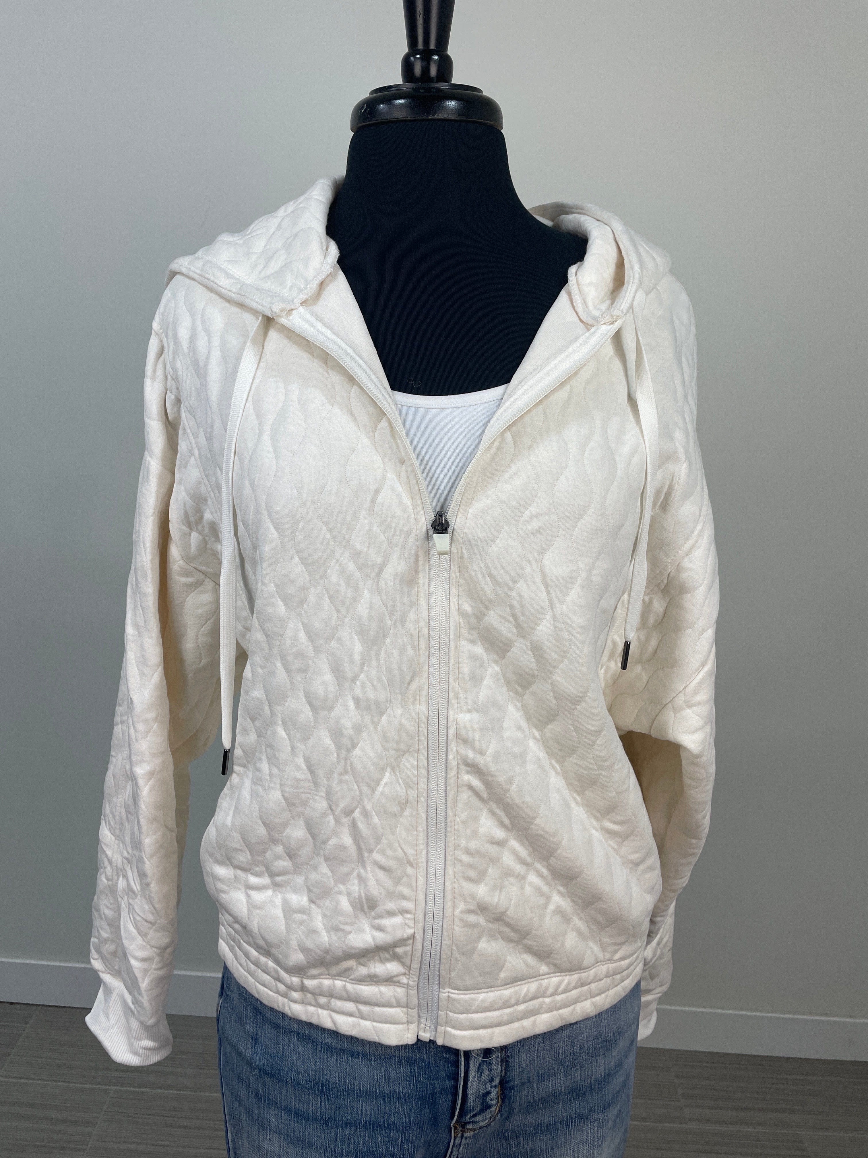 Ivory Waffle Zip Hoody Jacket