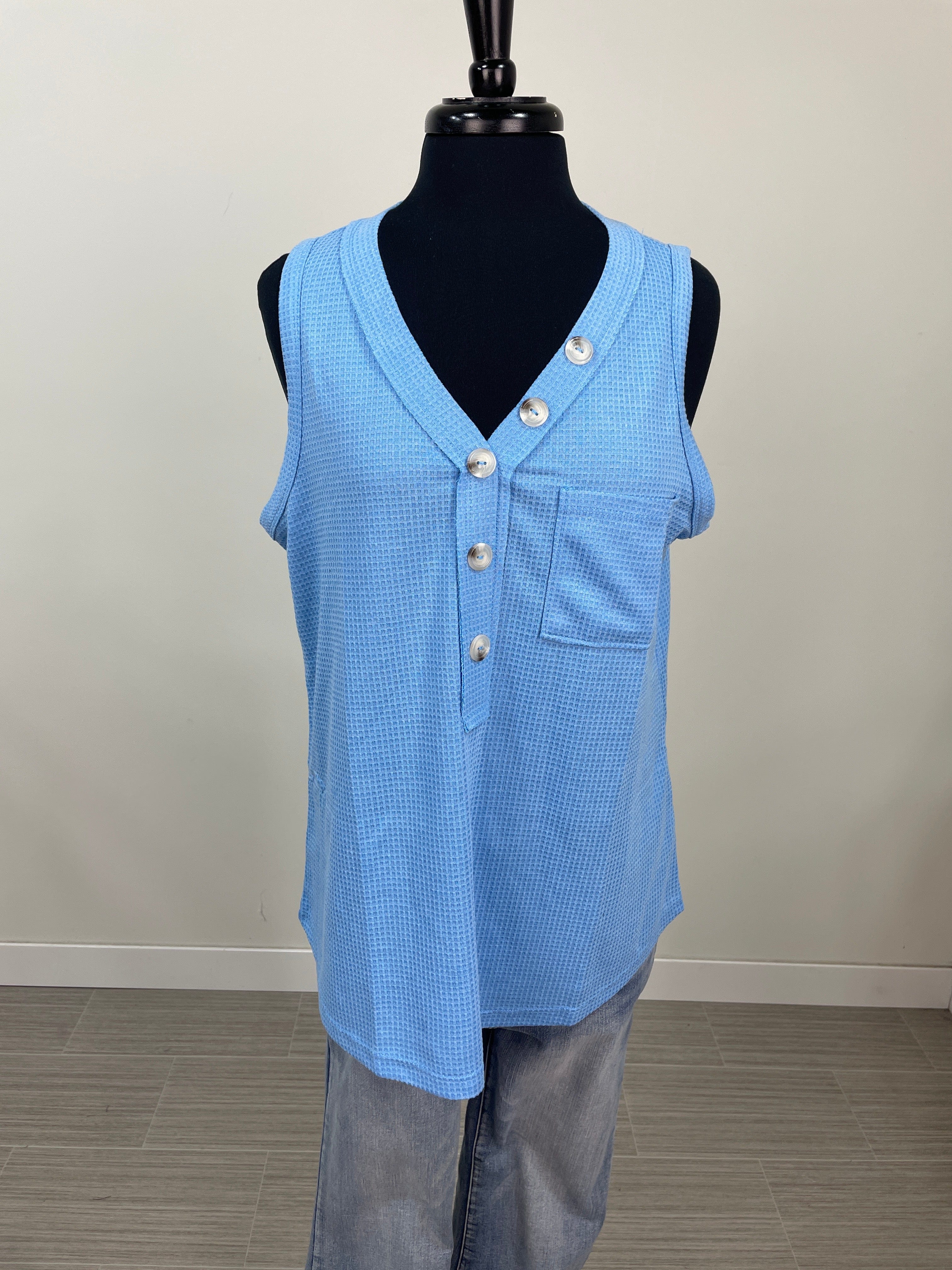 Ocean Blue Waffle Detail Tank