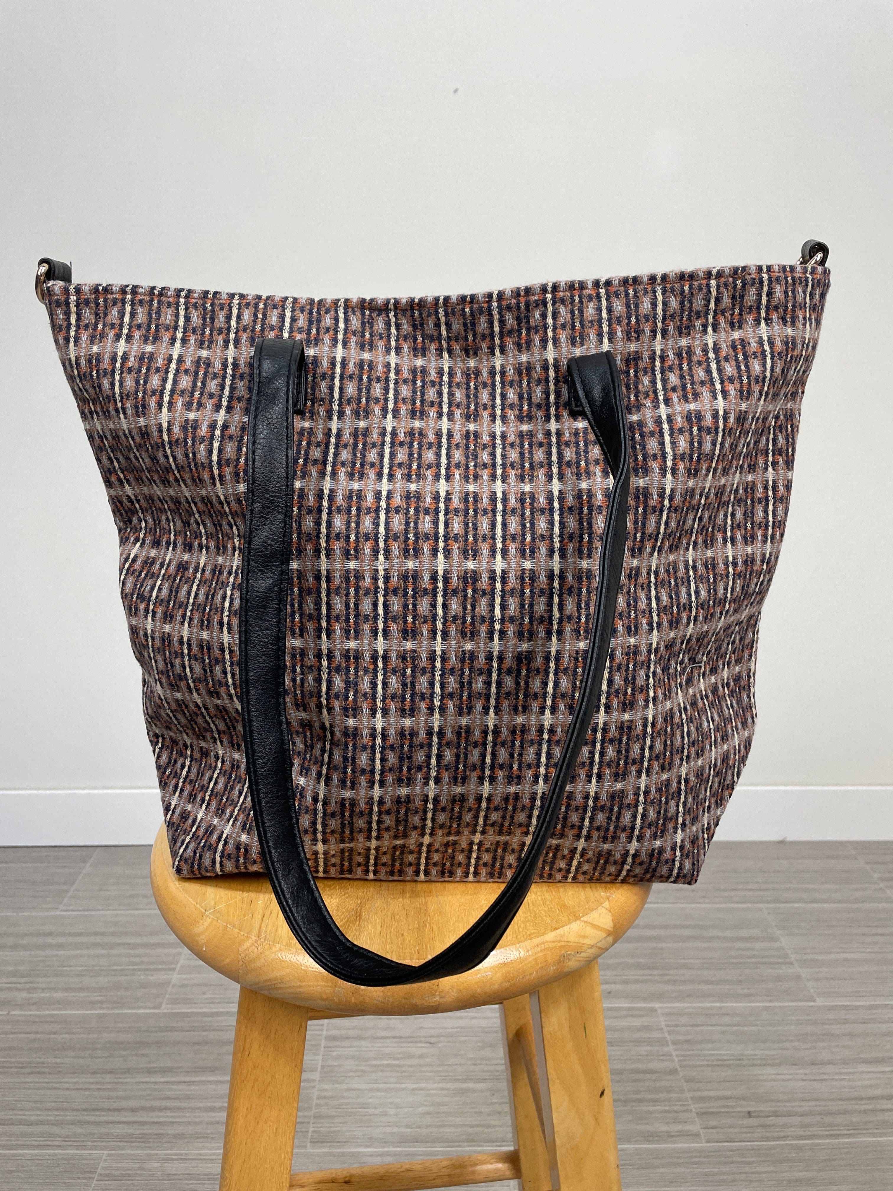 Brown Retro Plaid Tote