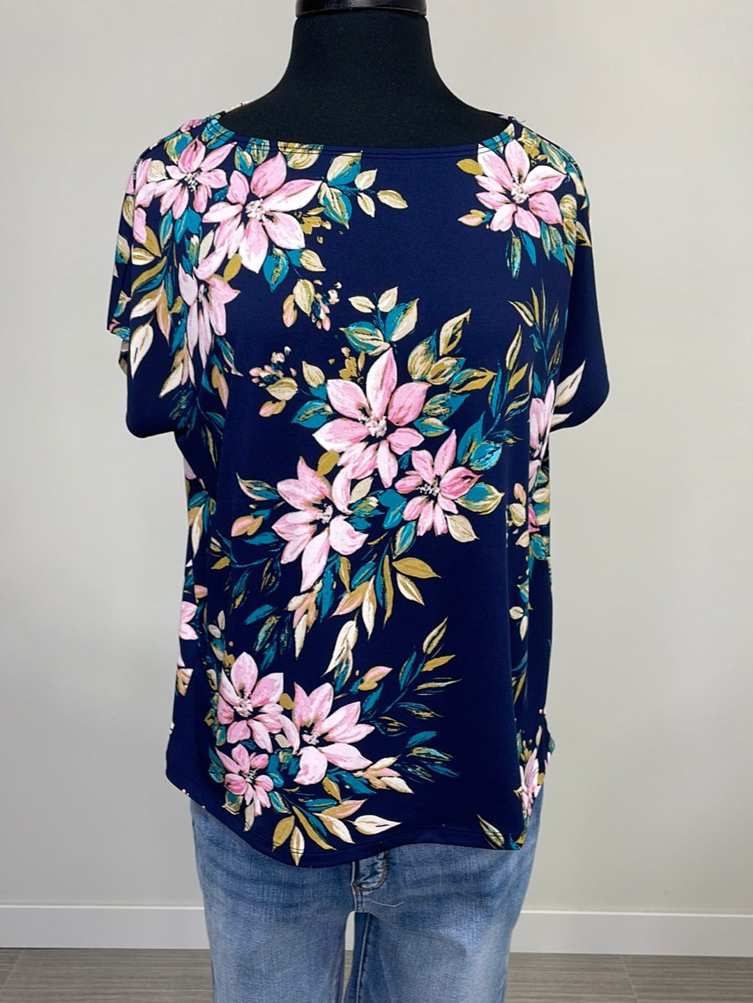 Navy Floral Cap Sleeve Top