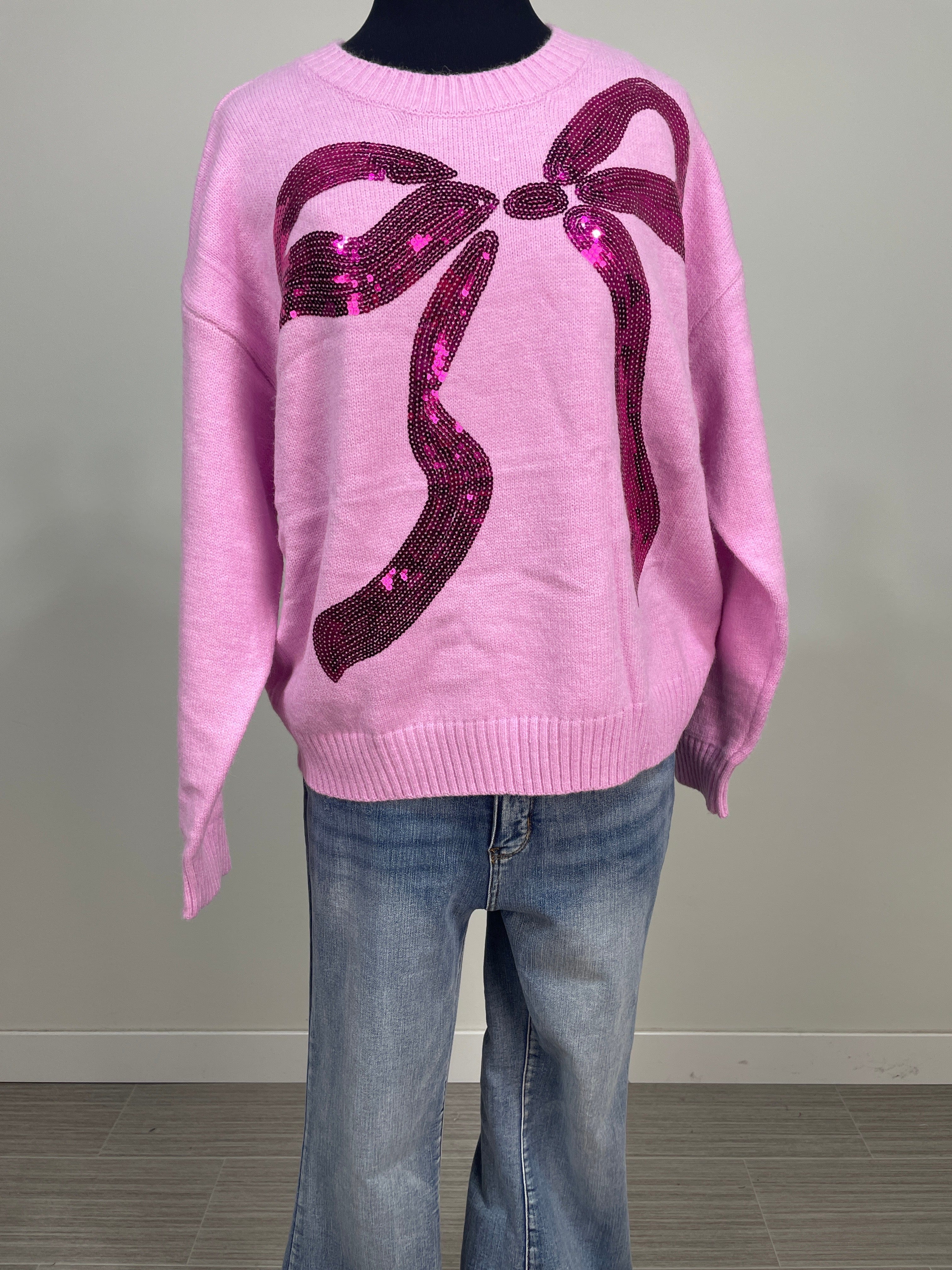 Pink Sequin Bow Sweater