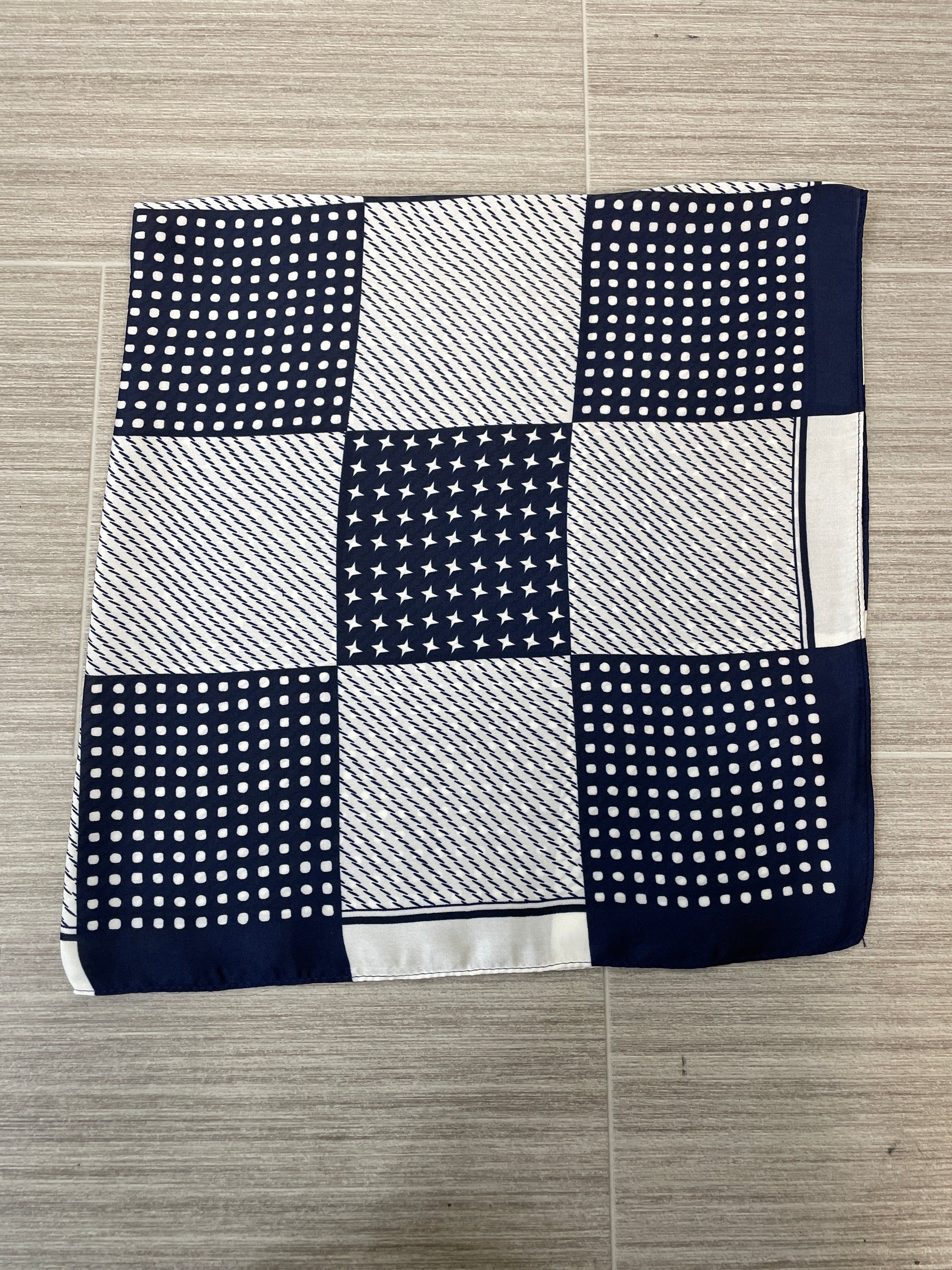 Navy Geometric Silky Square Scarf