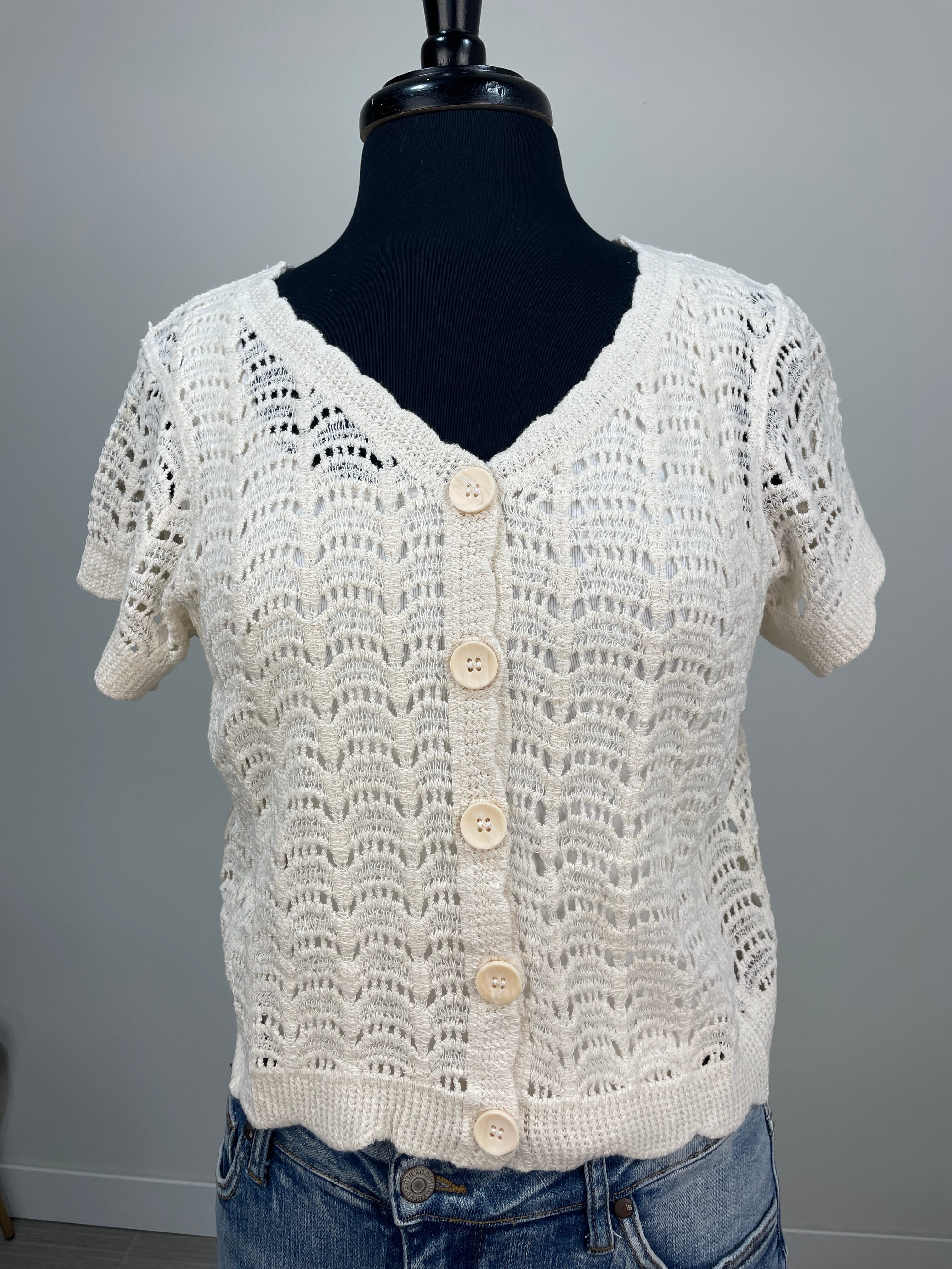 Beige Crochet Button Top