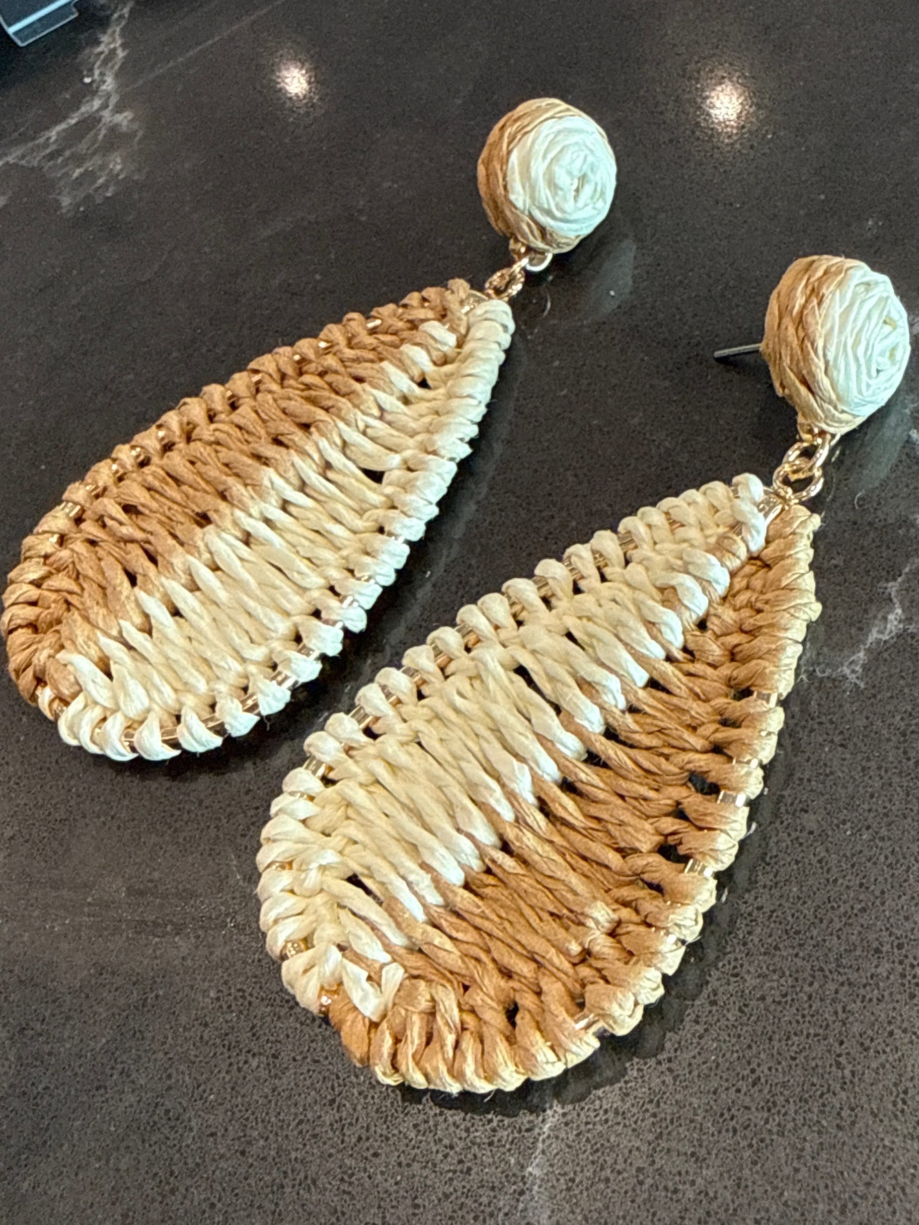 Beige & Cream Rafia Teardrop Earring