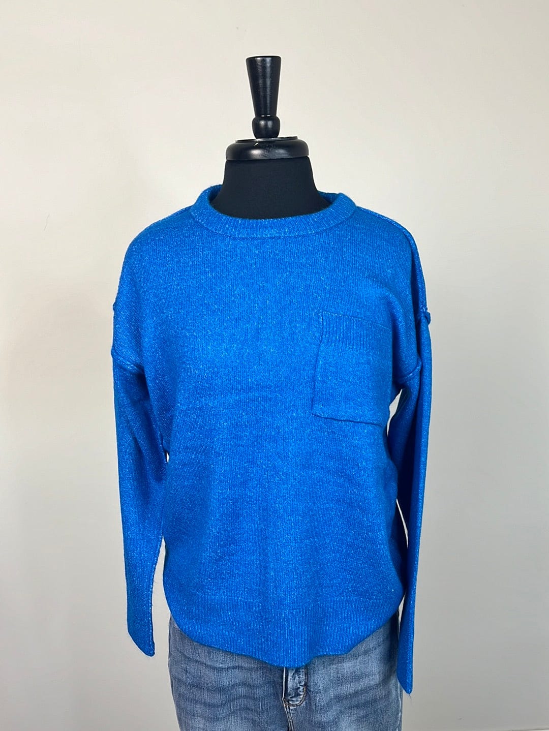 Heather Ocean Pocket Round Neck Sweater