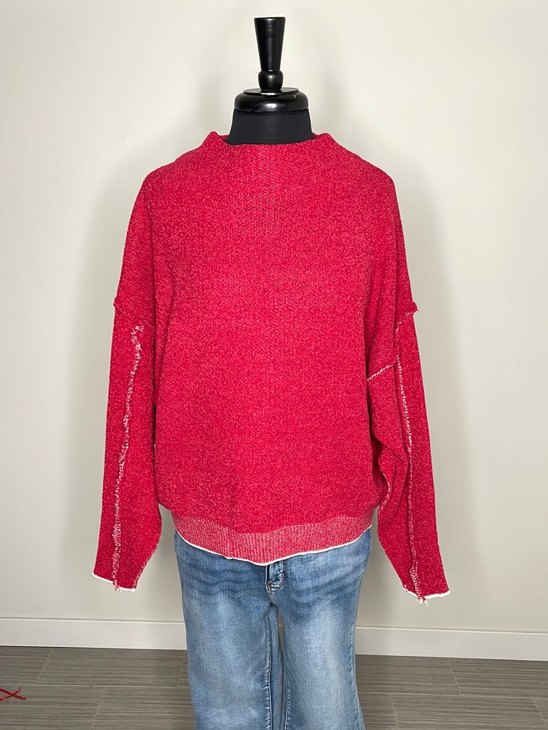 Dark Red Oversized Raw Seam Chenille Sweater