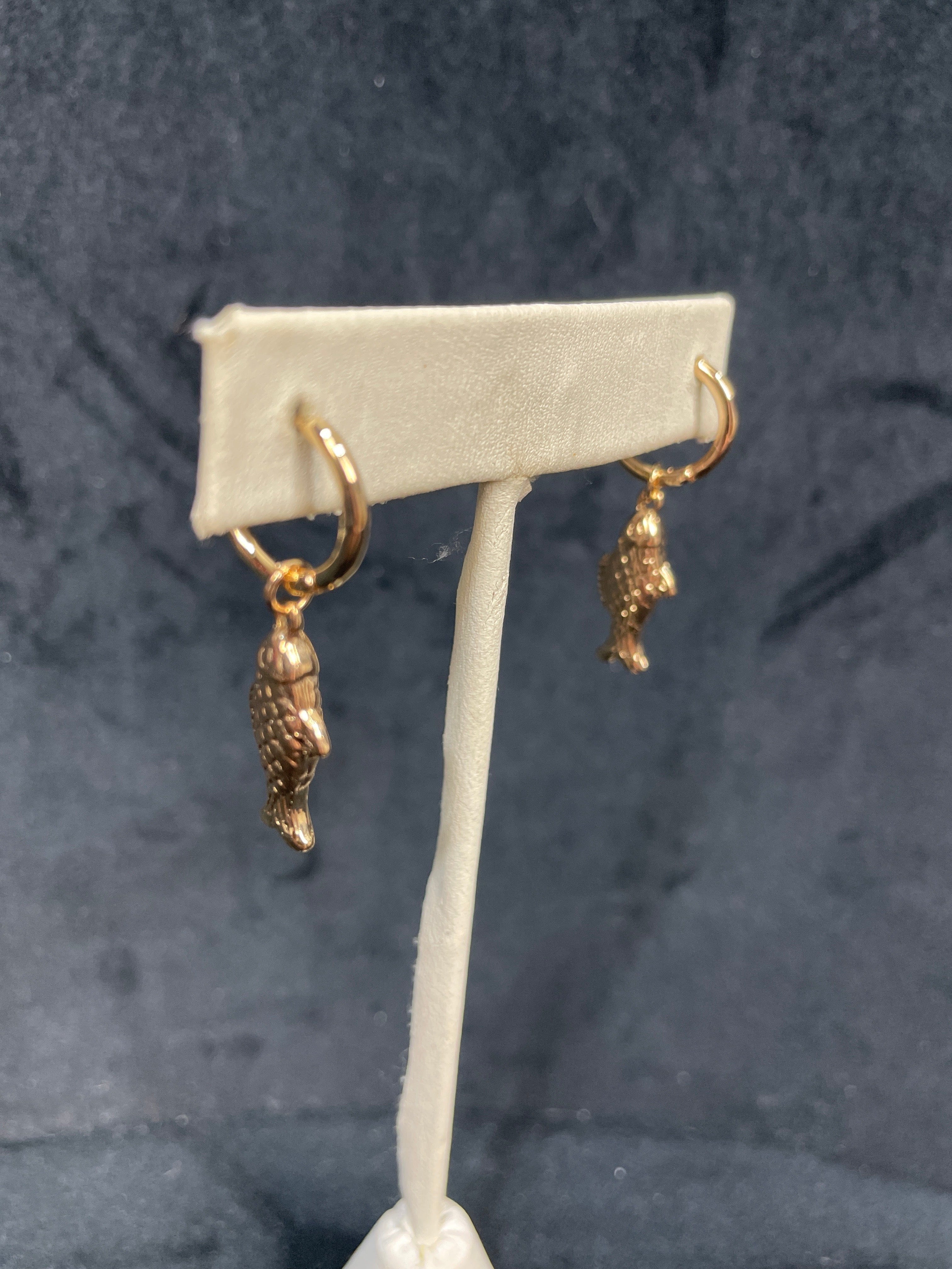Gold Dangle Fish Hoop Earring