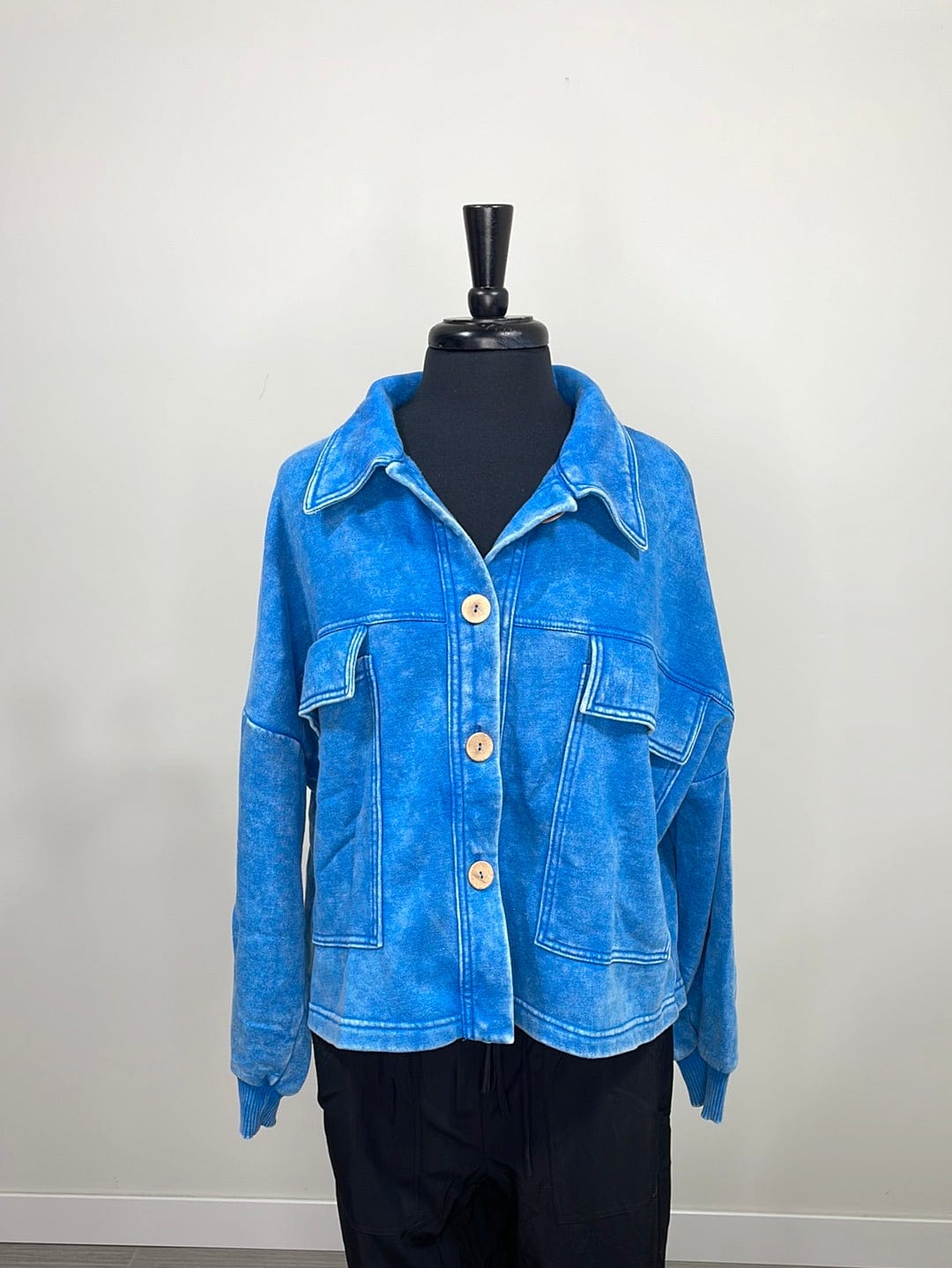 Ocean Blue Fleece Front Cropped Shacket