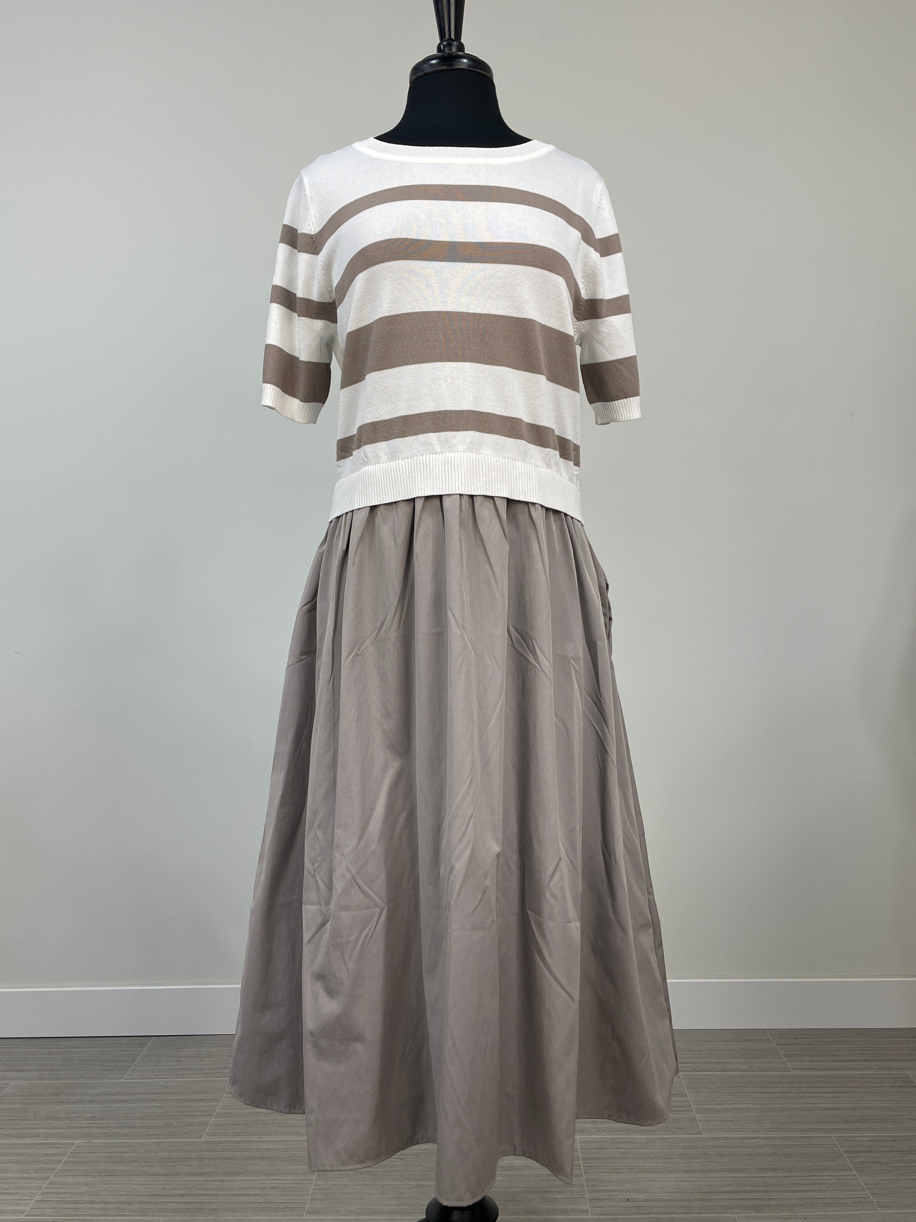 Mocha Bold Striped Sweater Top Combo Dress