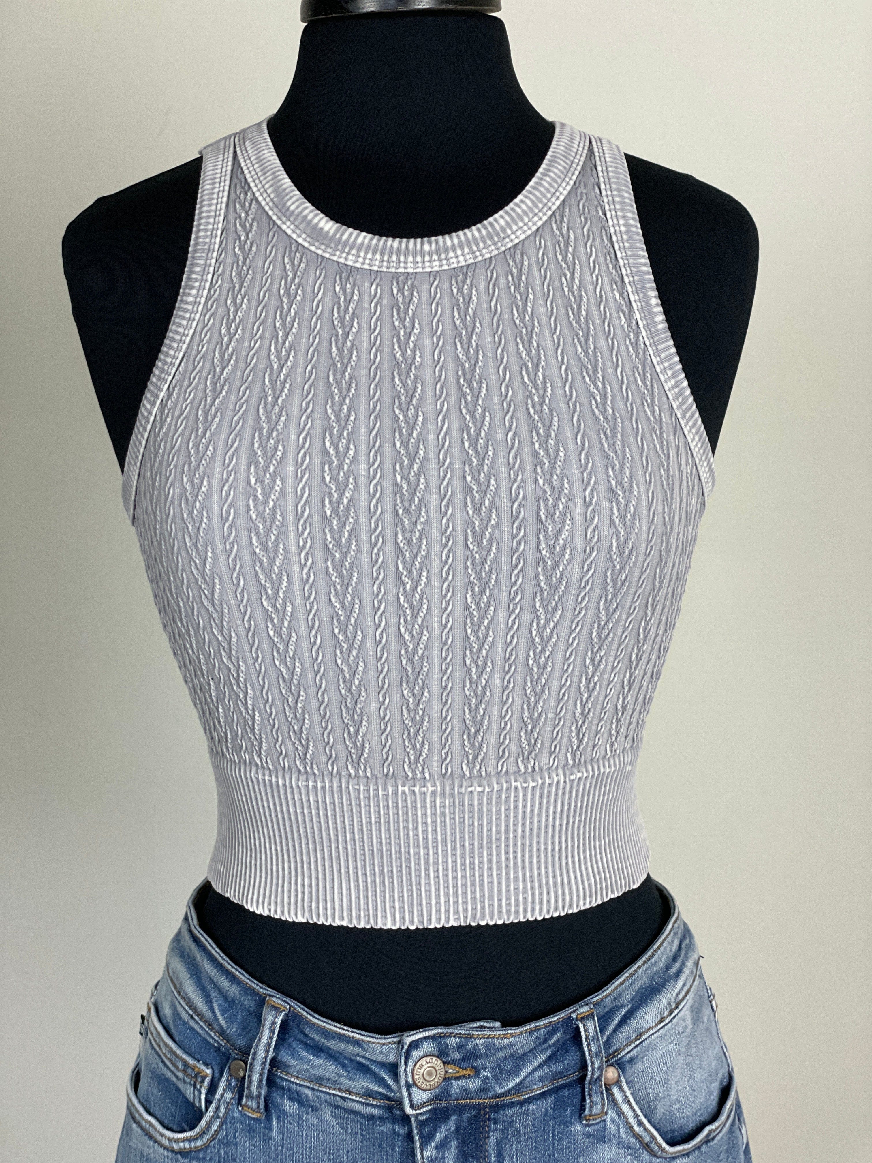 Cool Grey Cable Knit Crop Top